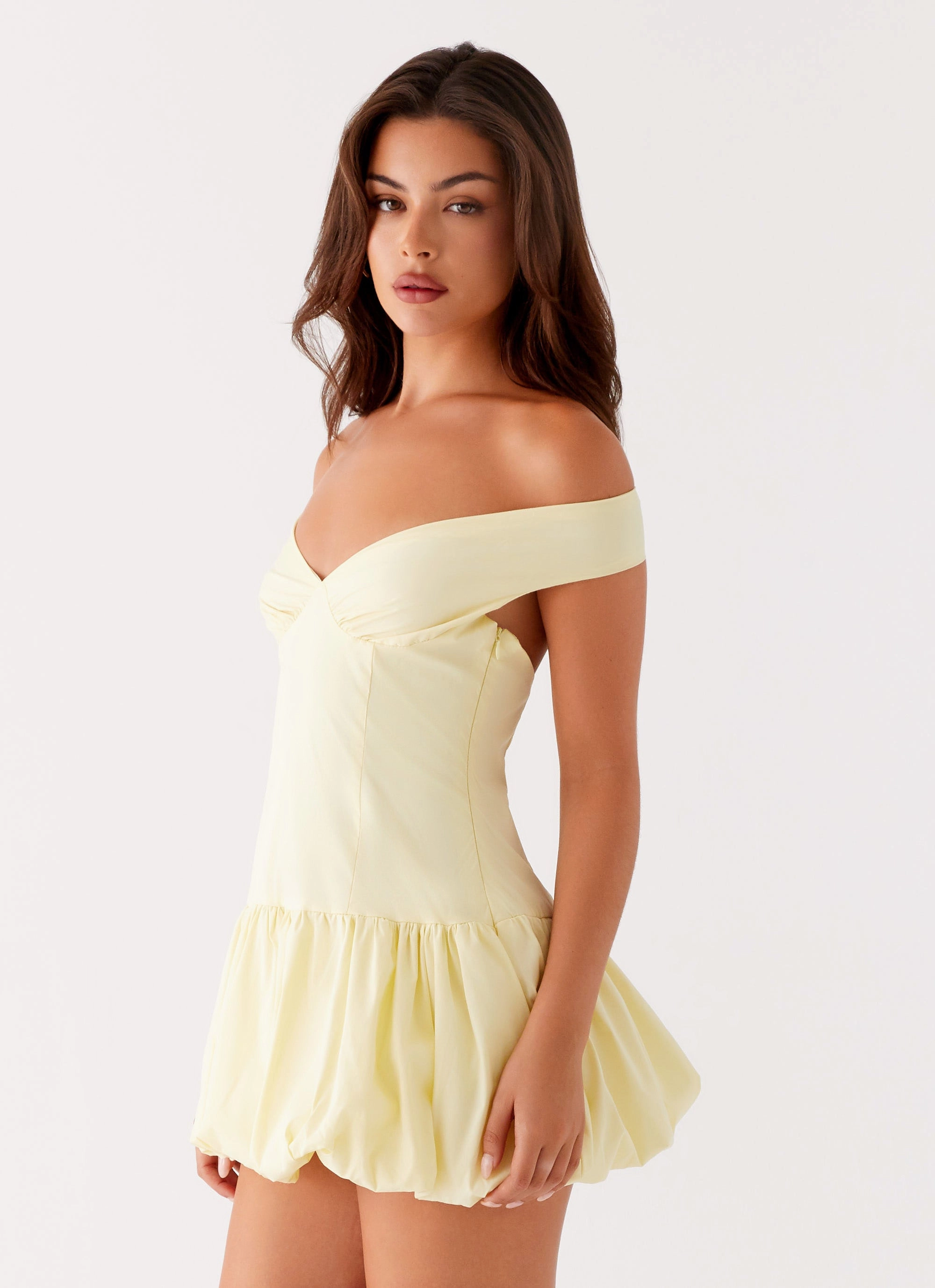 Warm Undertone Endless Romance Off Shoulder Mini Dress - Yellow