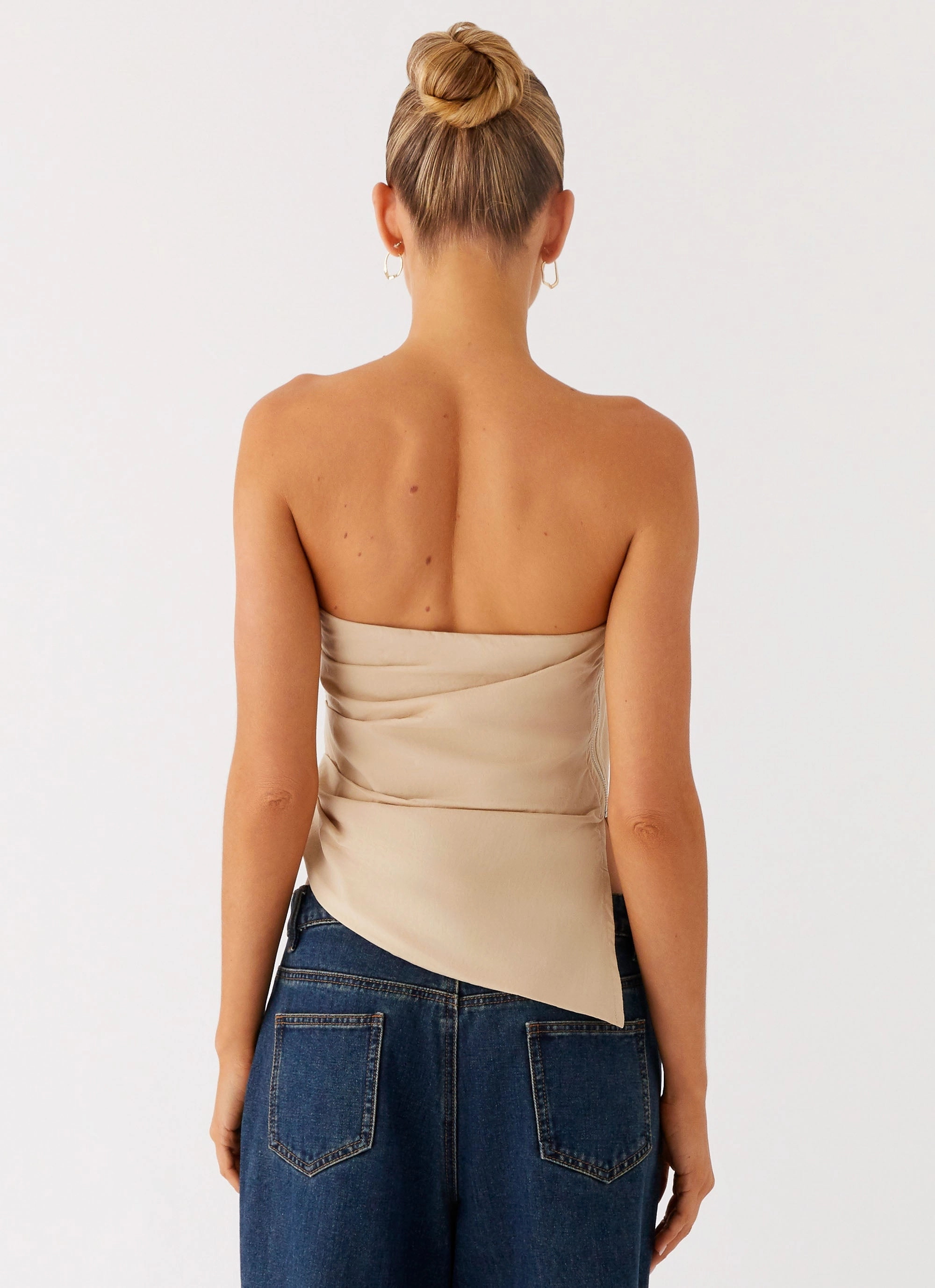 Briana Strapless Top - Tan BoxyCrop Non Restrictive Armhole Cut