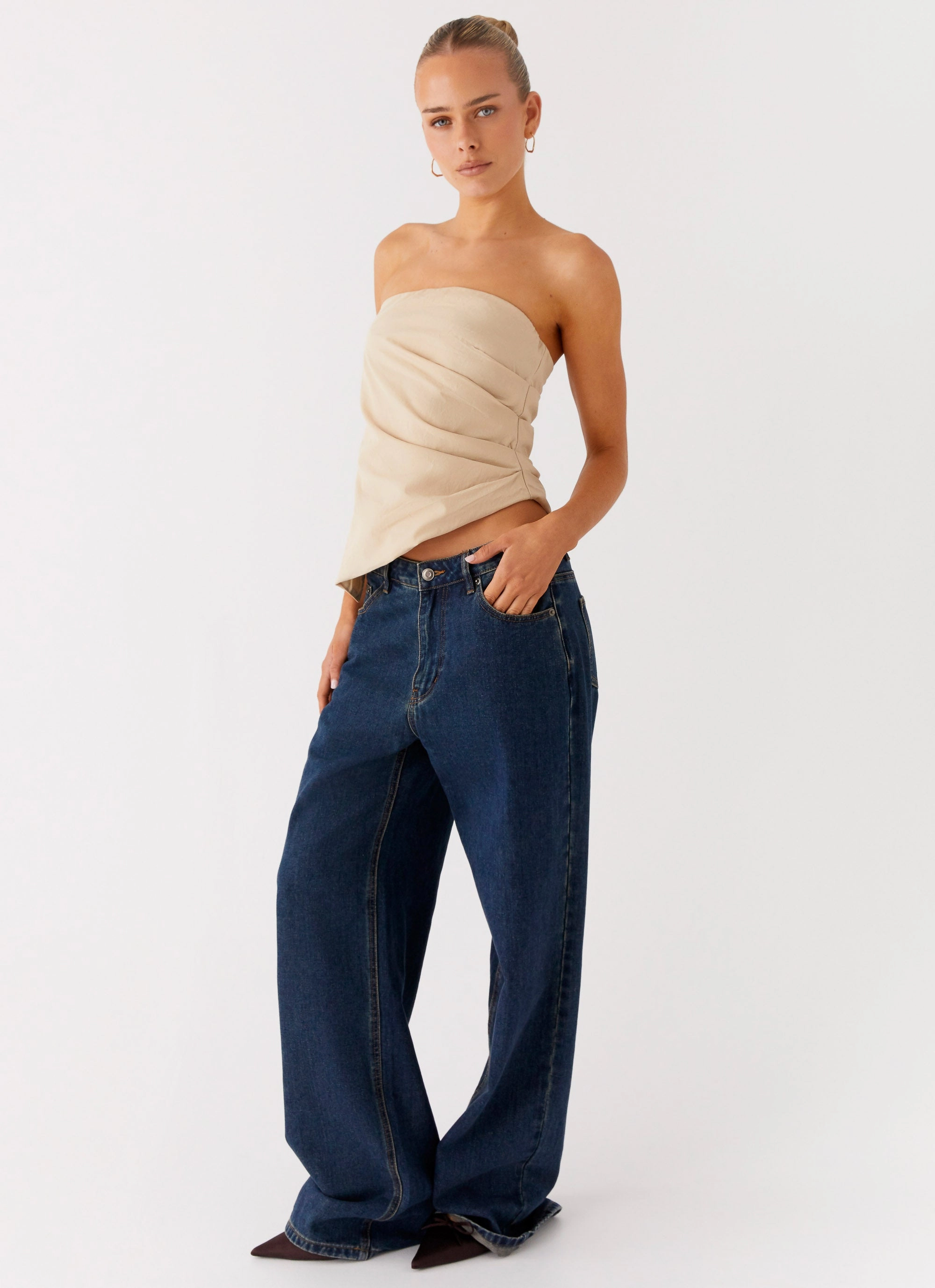 AbrasionResistant Fabric Flatlock Seam Briana Strapless Top - Tan