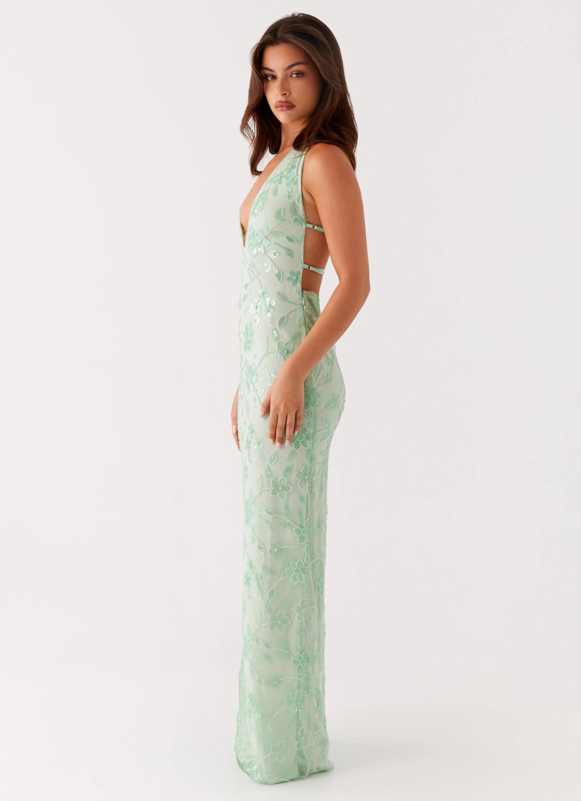 Knit Warm Elegant Tailoring Cydney Beaded Maxi Dress - Sage