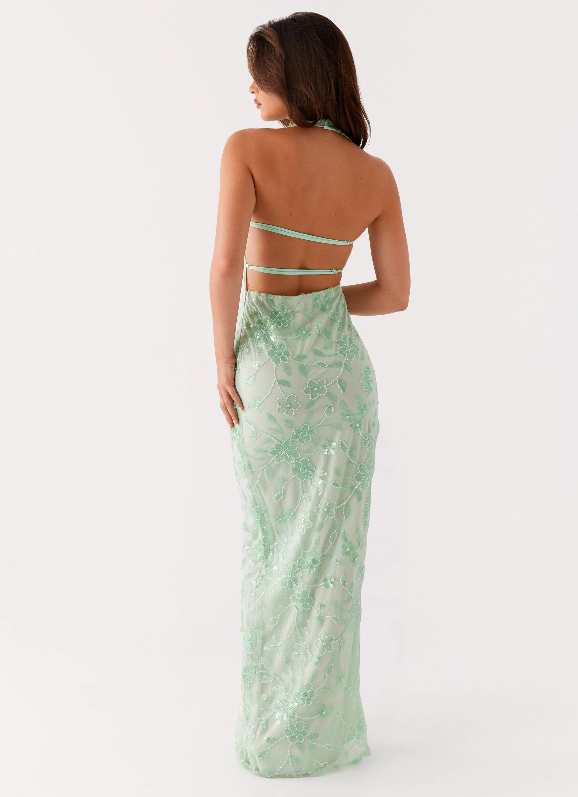 Elastic-Cuff Simple Mood Cydney Beaded Maxi Dress - Sage