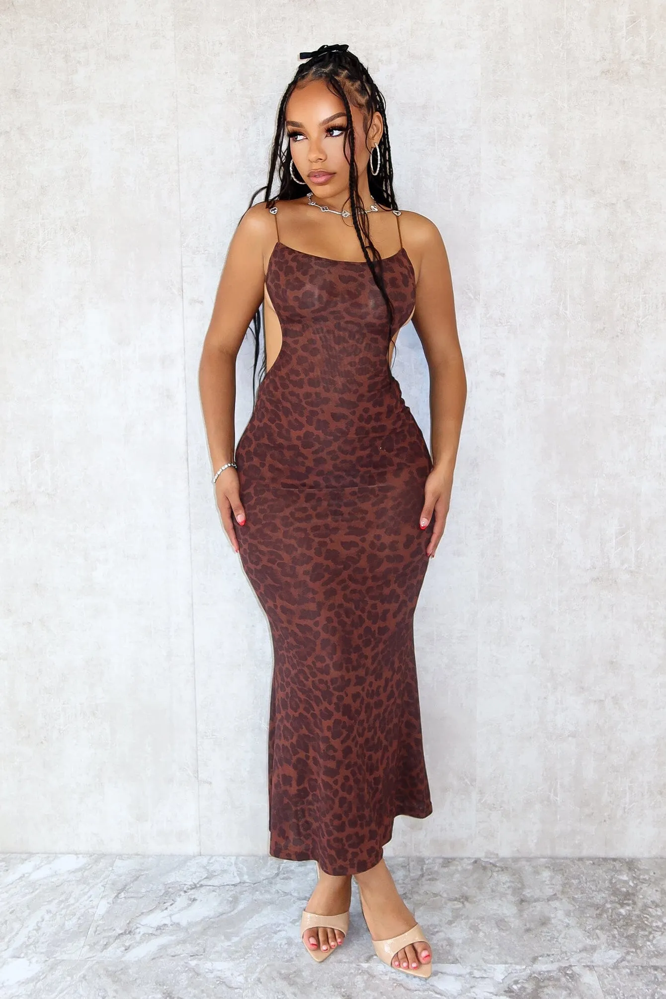 Born To Be Wild Print Mesh Long Dress Quilted-Texture