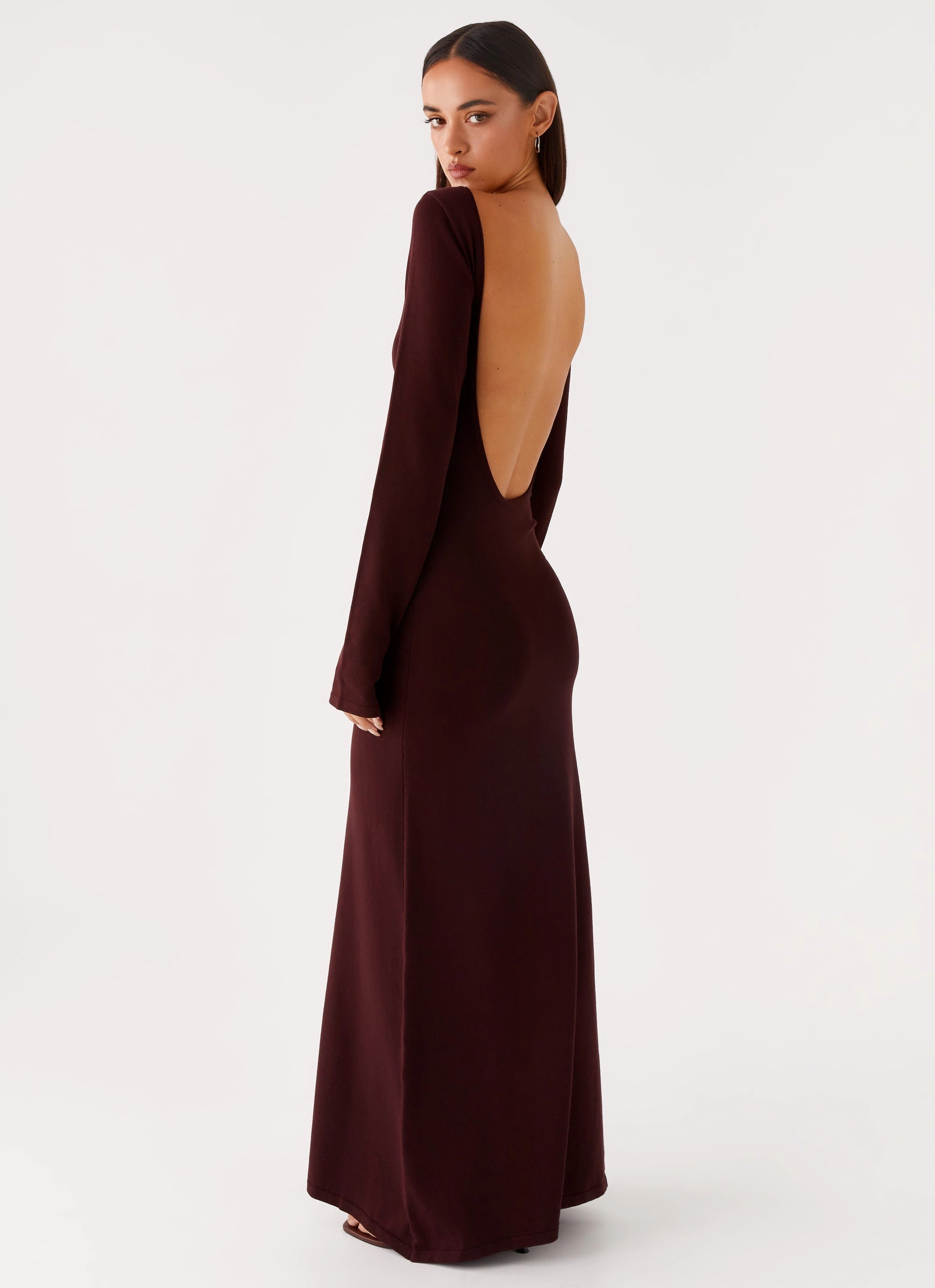 Sophisticated Layers Stylish Layering Adora Long Sleeve Knit Maxi Dress - Chocolate