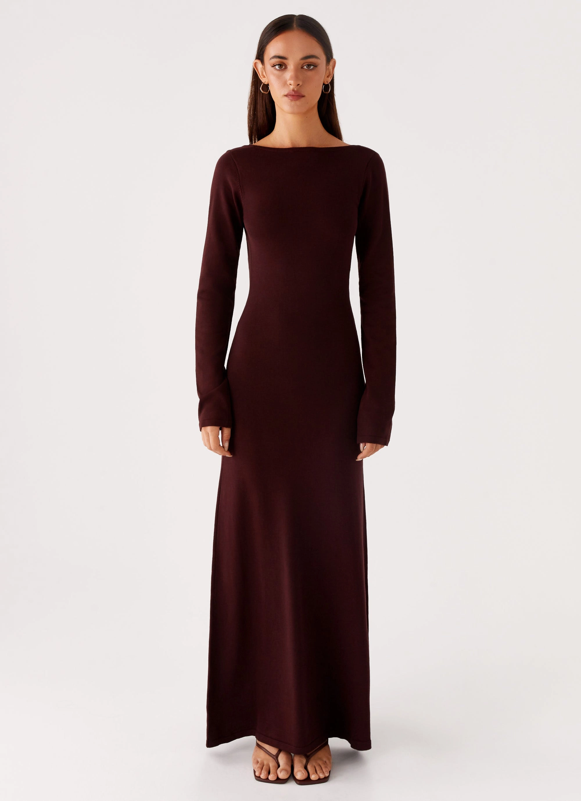 Adora Long Sleeve Knit Maxi Dress - Chocolate Fluid Shape