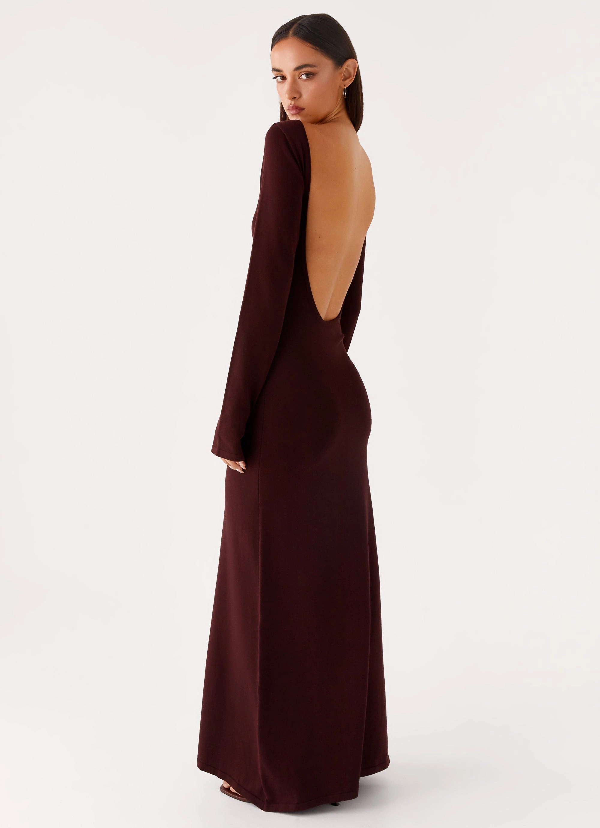 Versatile Wear Vibrant color Adora Long Sleeve Knit Maxi Dress - Chocolate