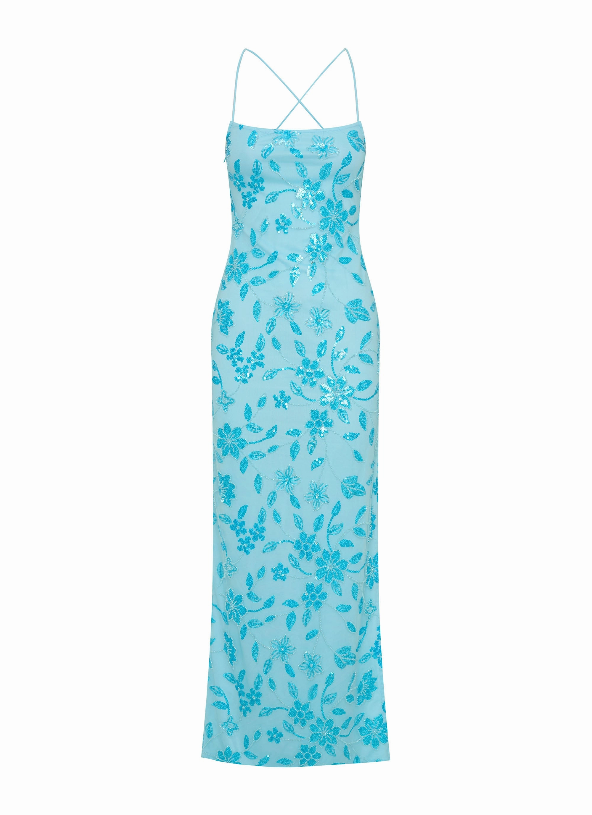 Subtle Flow Draped Silhouette Bright Lights Beaded Maxi Dress - Blue