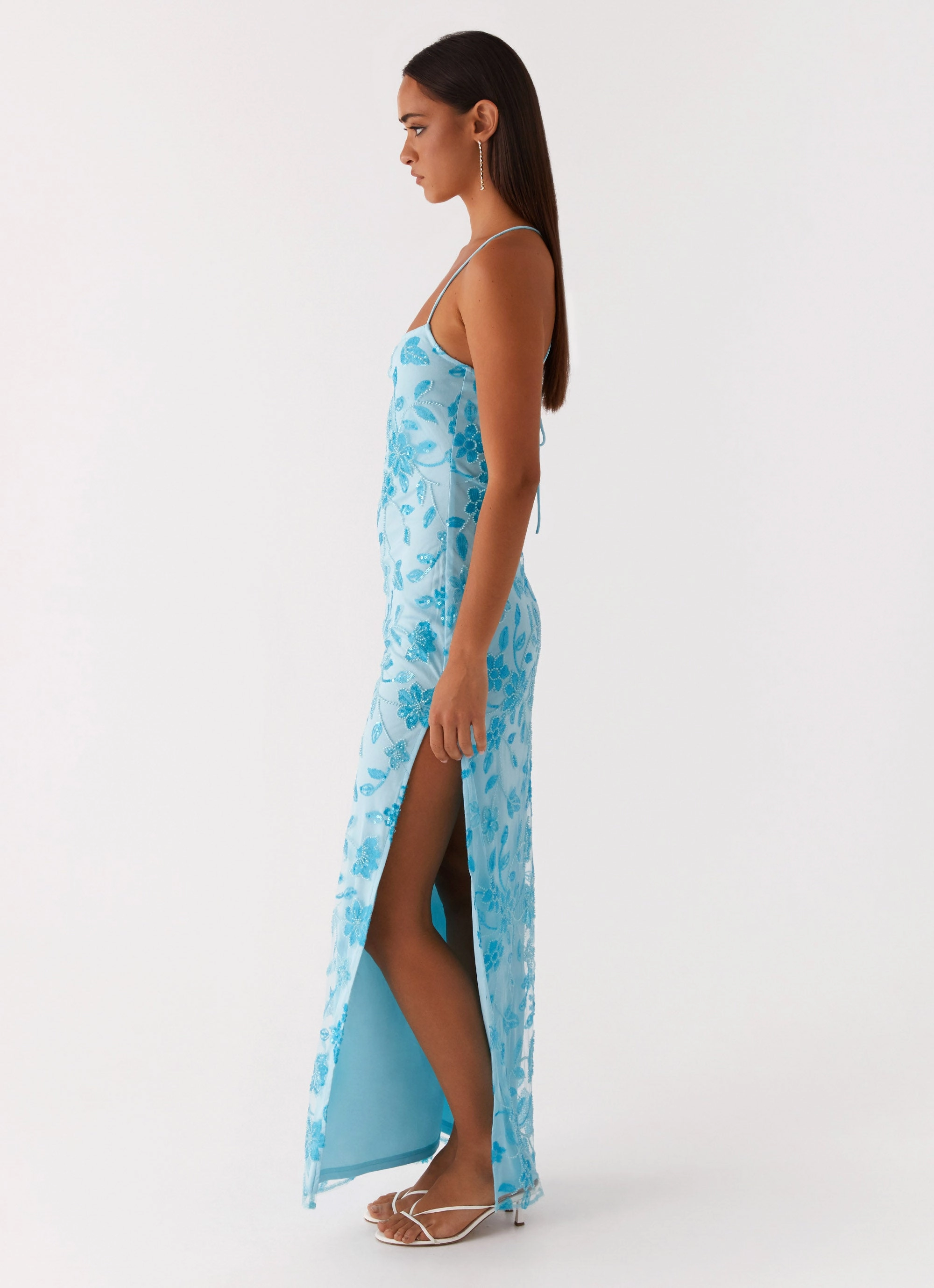 Flattering bodycon dress Bright Lights Beaded Maxi Dress - Blue