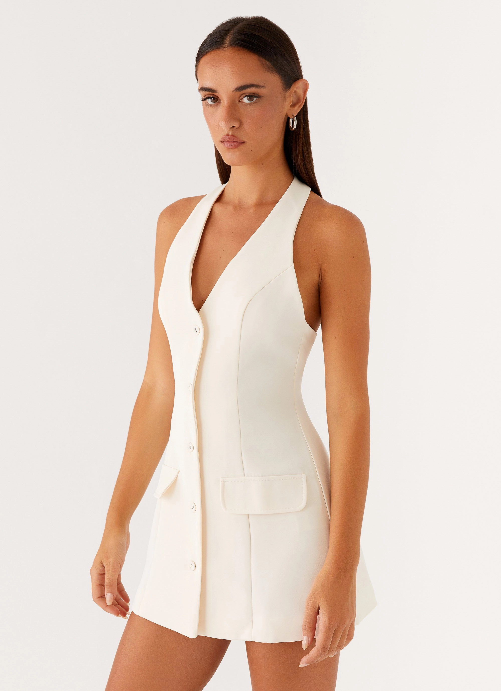 Weekend Fashion Mira Halter Neck Mini Dress - Ivory