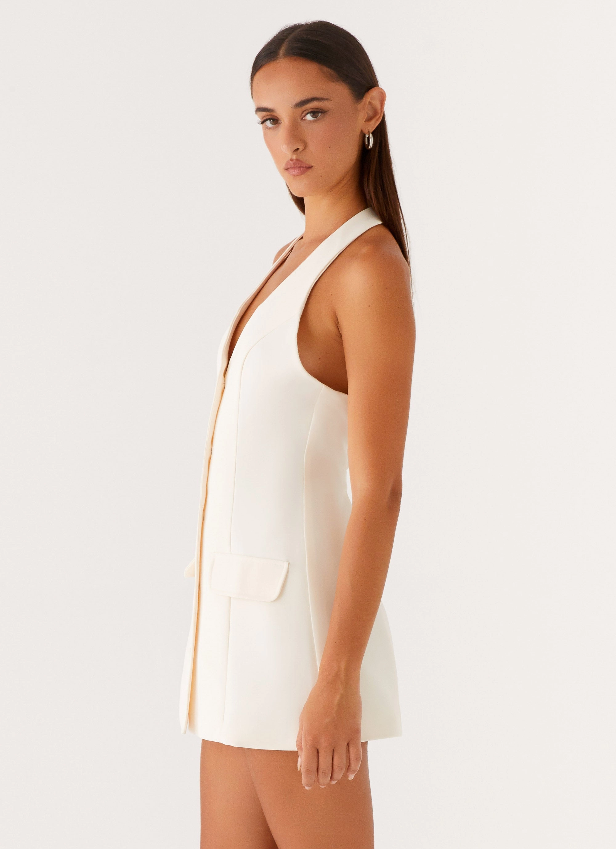 Mira Halter Neck Mini Dress - Ivory Outfit Ideas