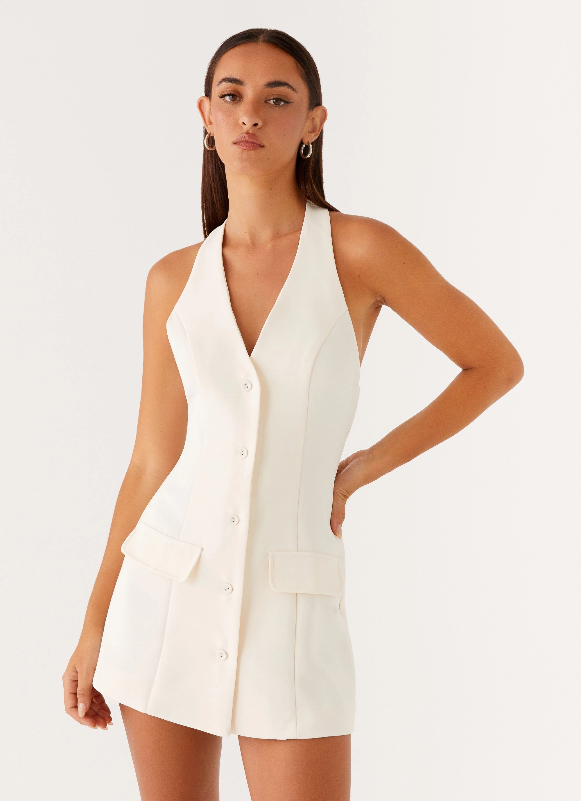 Sophisticated Mood Mira Halter Neck Mini Dress - Ivory