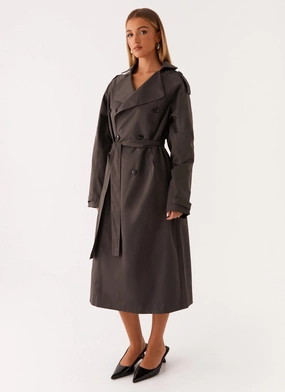 Brighton Oversized Trench Coat - Grey Layered Cuff System