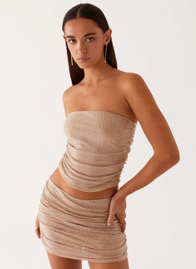 Relaxed Vibe elastic waistband Brightside Rhinestone Mini Skirt - Silver