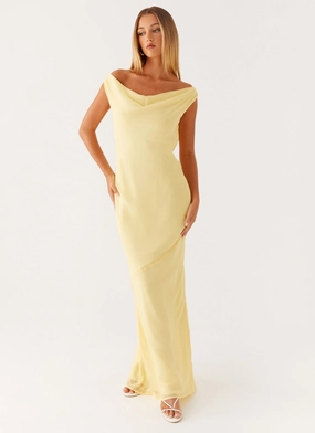 Vacation Outfit Office Shape Brittany Chiffon Maxi Dress - Pastel Yellow