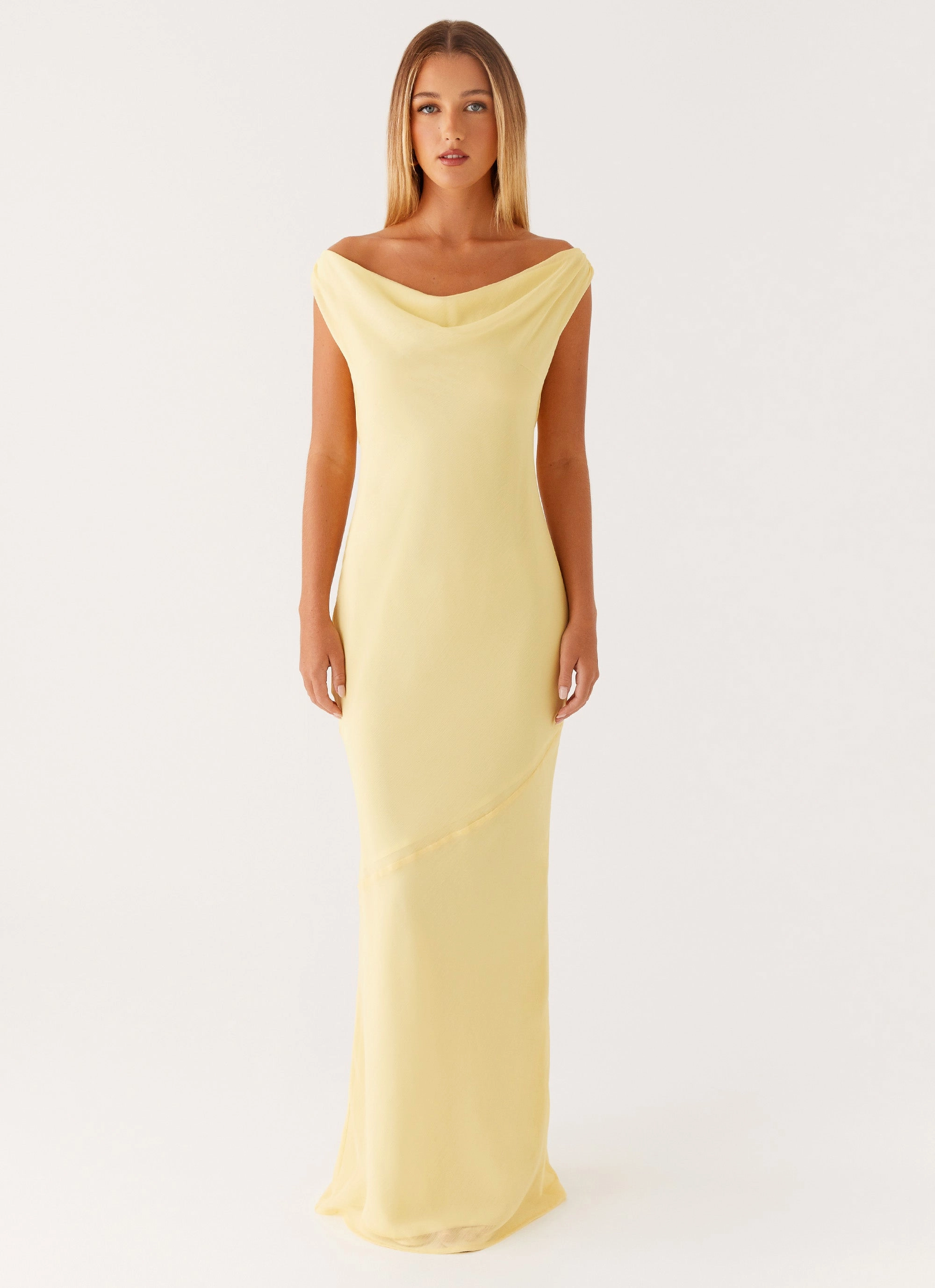 Brittany Chiffon Maxi Dress - Pastel Yellow Fashionable Wear ConvertibleNeckline