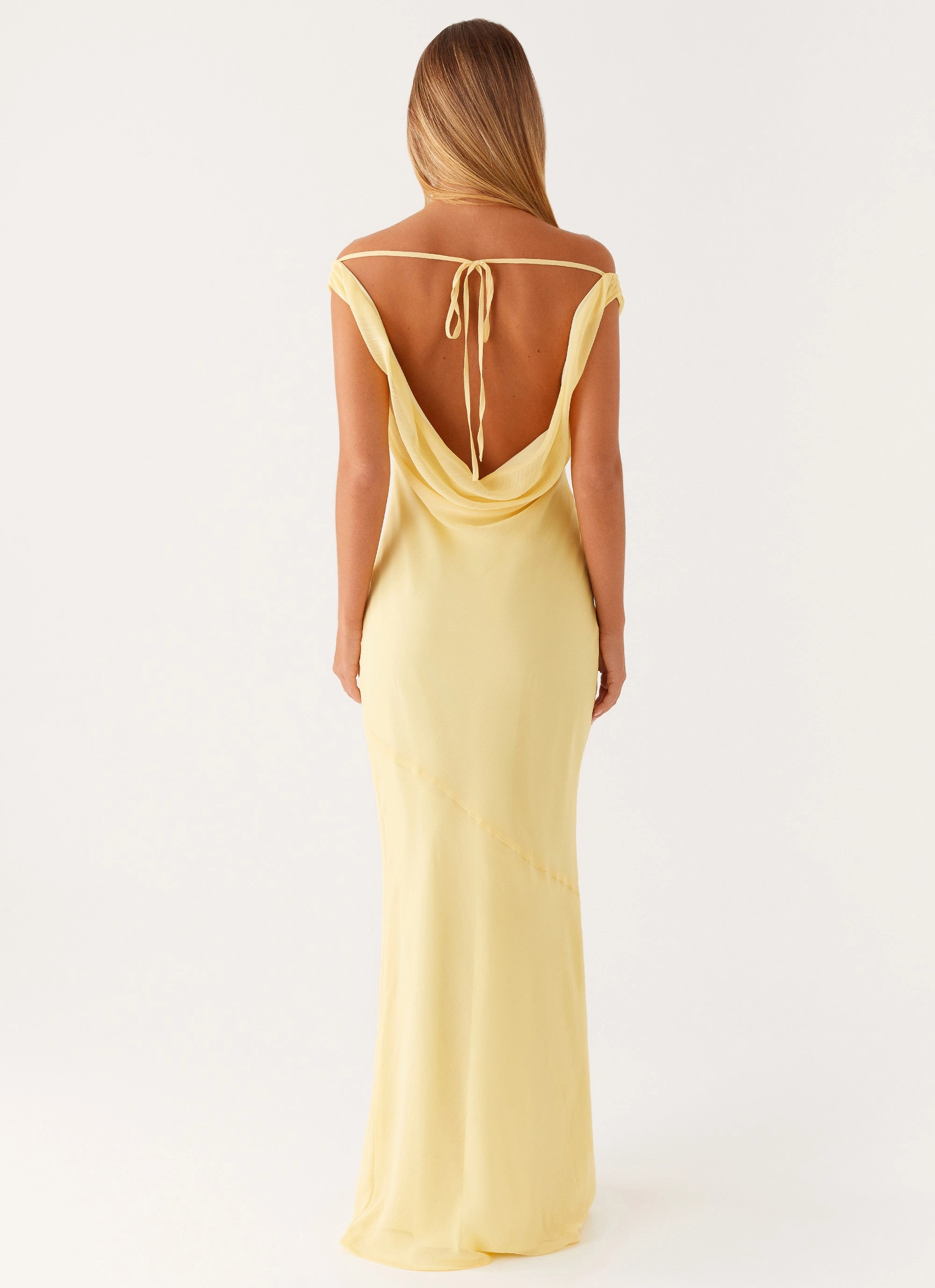 Brittany Chiffon Maxi Dress - Pastel Yellow Artistic Detail Statement Look