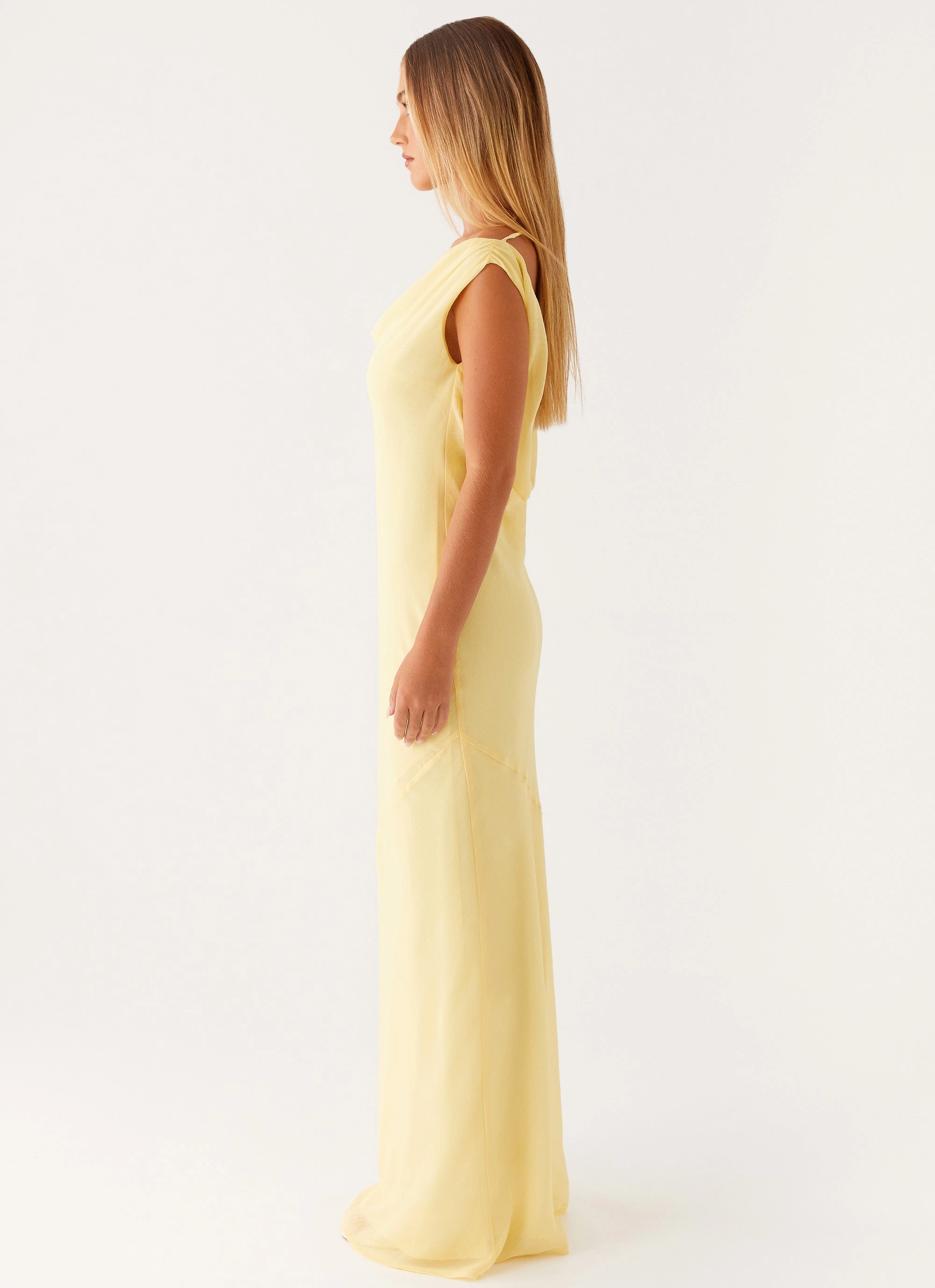 Brittany Chiffon Maxi Dress - Pastel Yellow Street Look Modern Silhouette