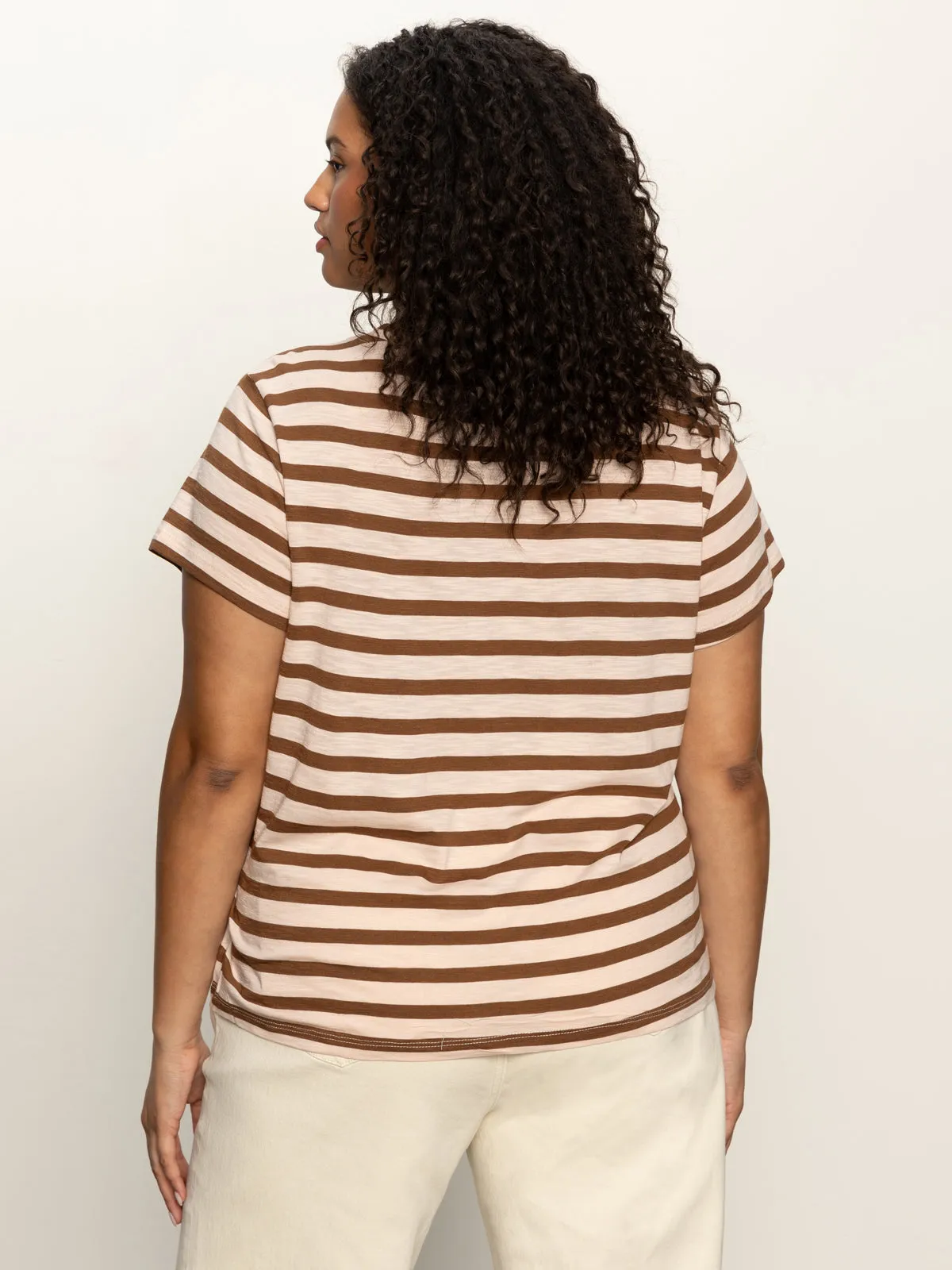 Timeless Cut Relaxed Crew Neck Opening The Perfect Tee Earth Pink / Sepia Stripe Extended Sizing