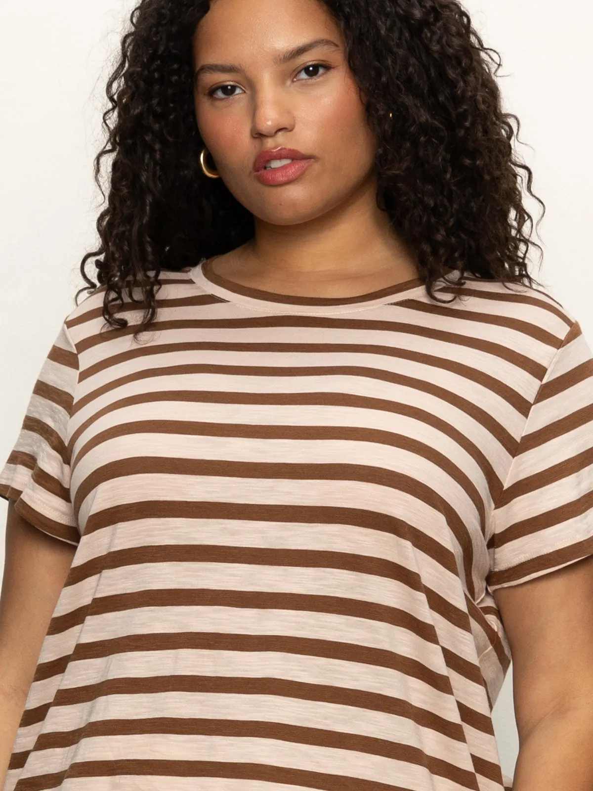 TemperatureRegulating Versatile Layering Piece The Perfect Tee Earth Pink / Sepia Stripe Extended Sizing