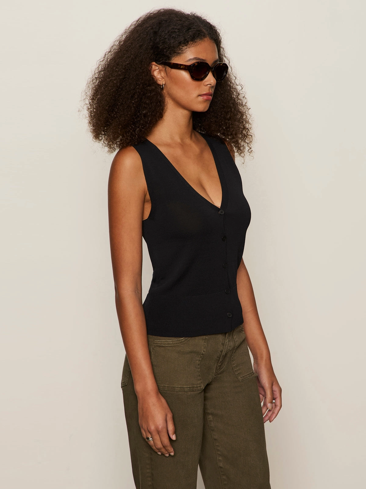 Knitted Button Front Top Black Thermochromic Color Shift Tech