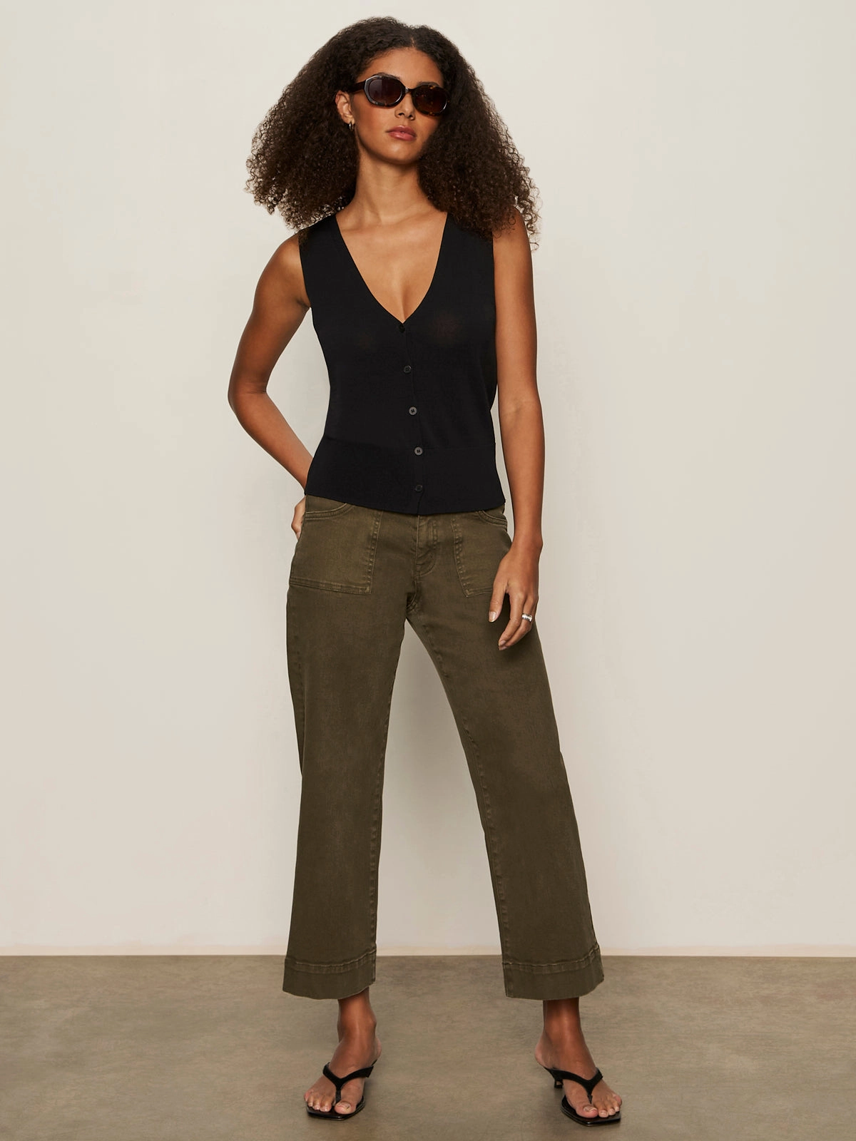 Knitted Button Front Top Black LowImpact Manufacturing Odor Control Finish