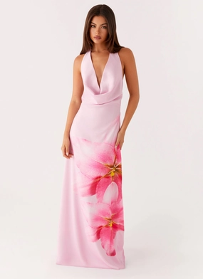Bryony Cowl Maxi Dress - Pink Neutral Aesthetic Fashionable Comfort
