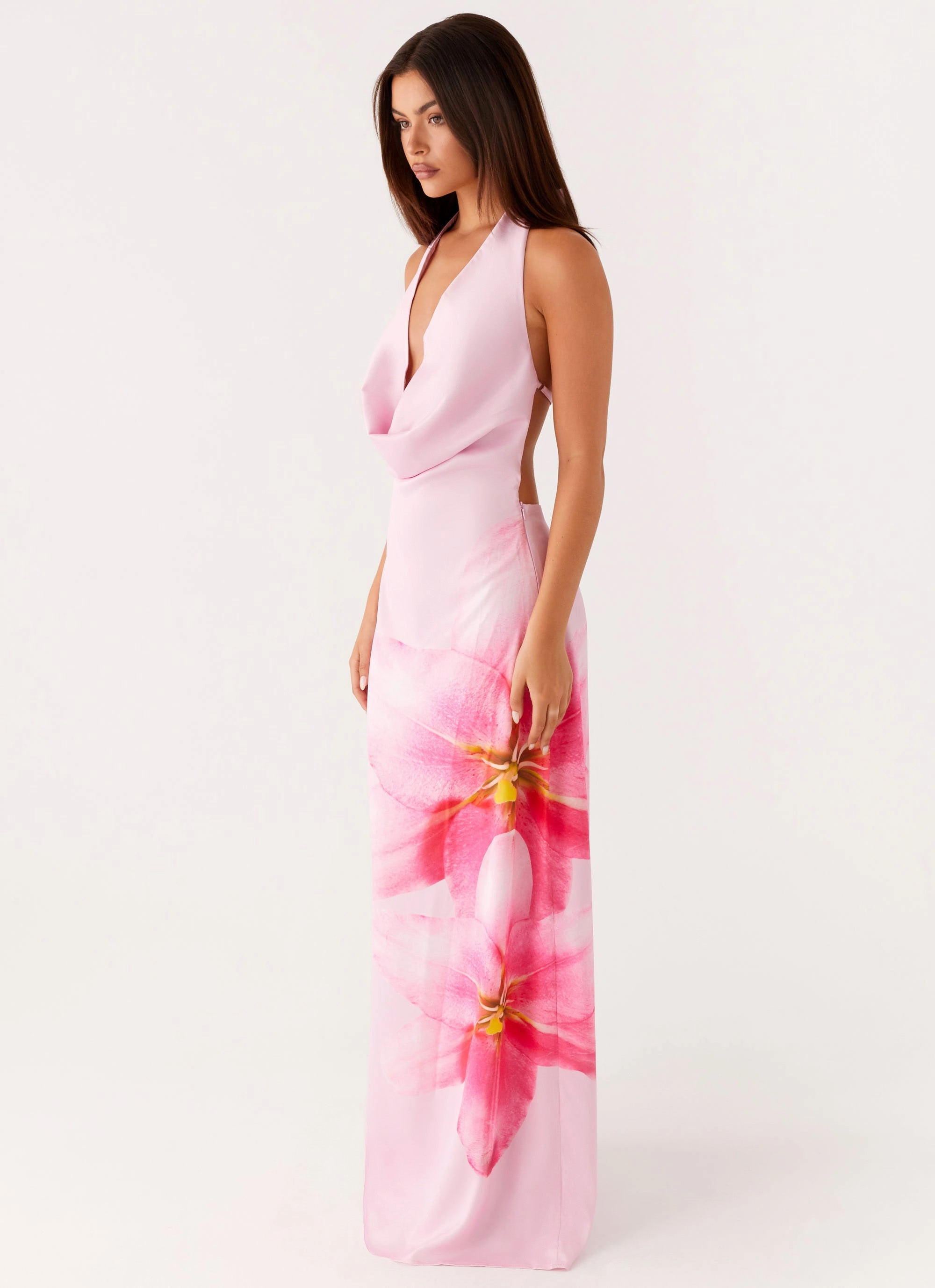 Bryony Cowl Maxi Dress - Pink Sleek Look