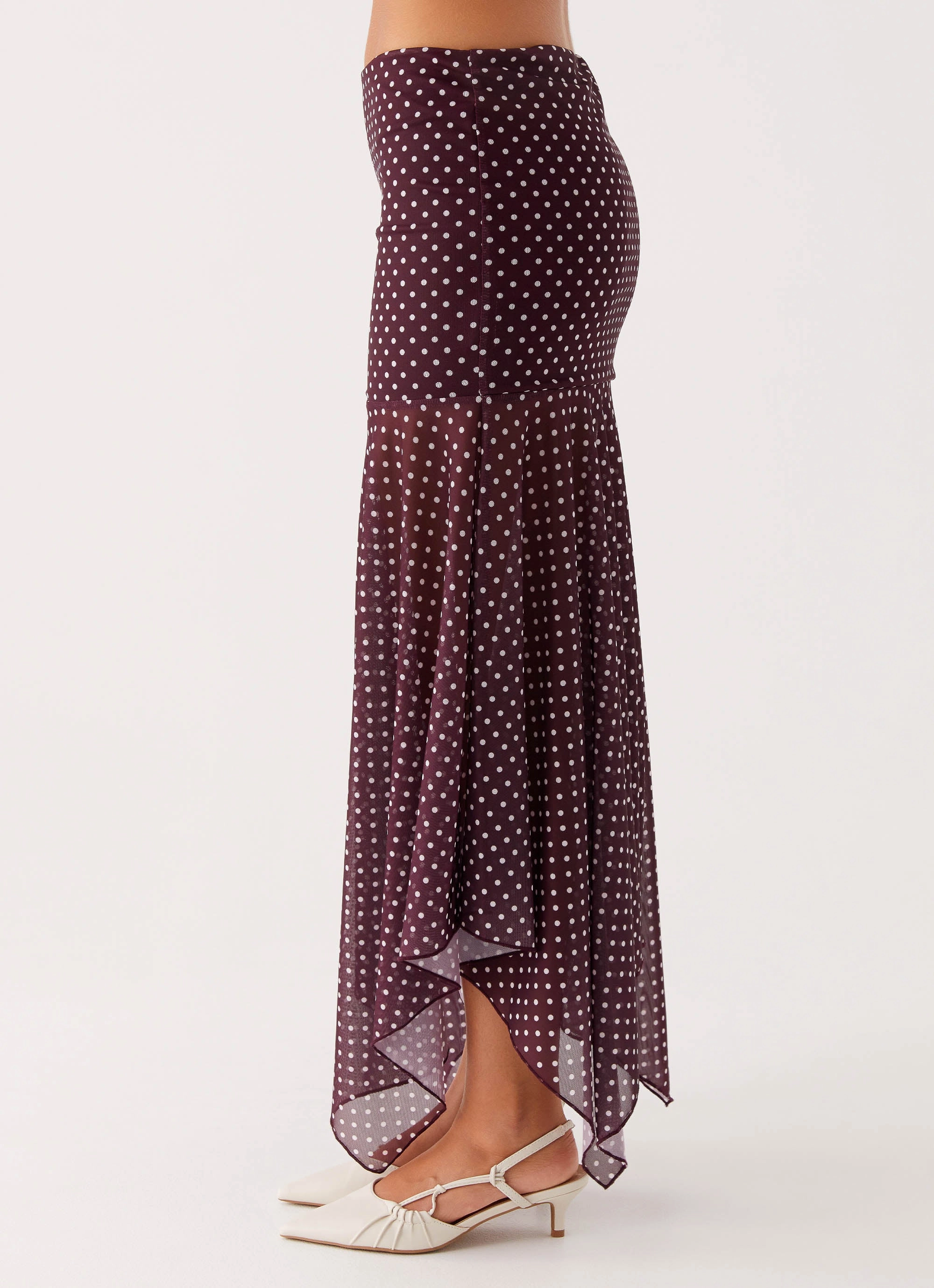 Satin feel Flexible Knit Buffy Maxi Skirt - Burgundy