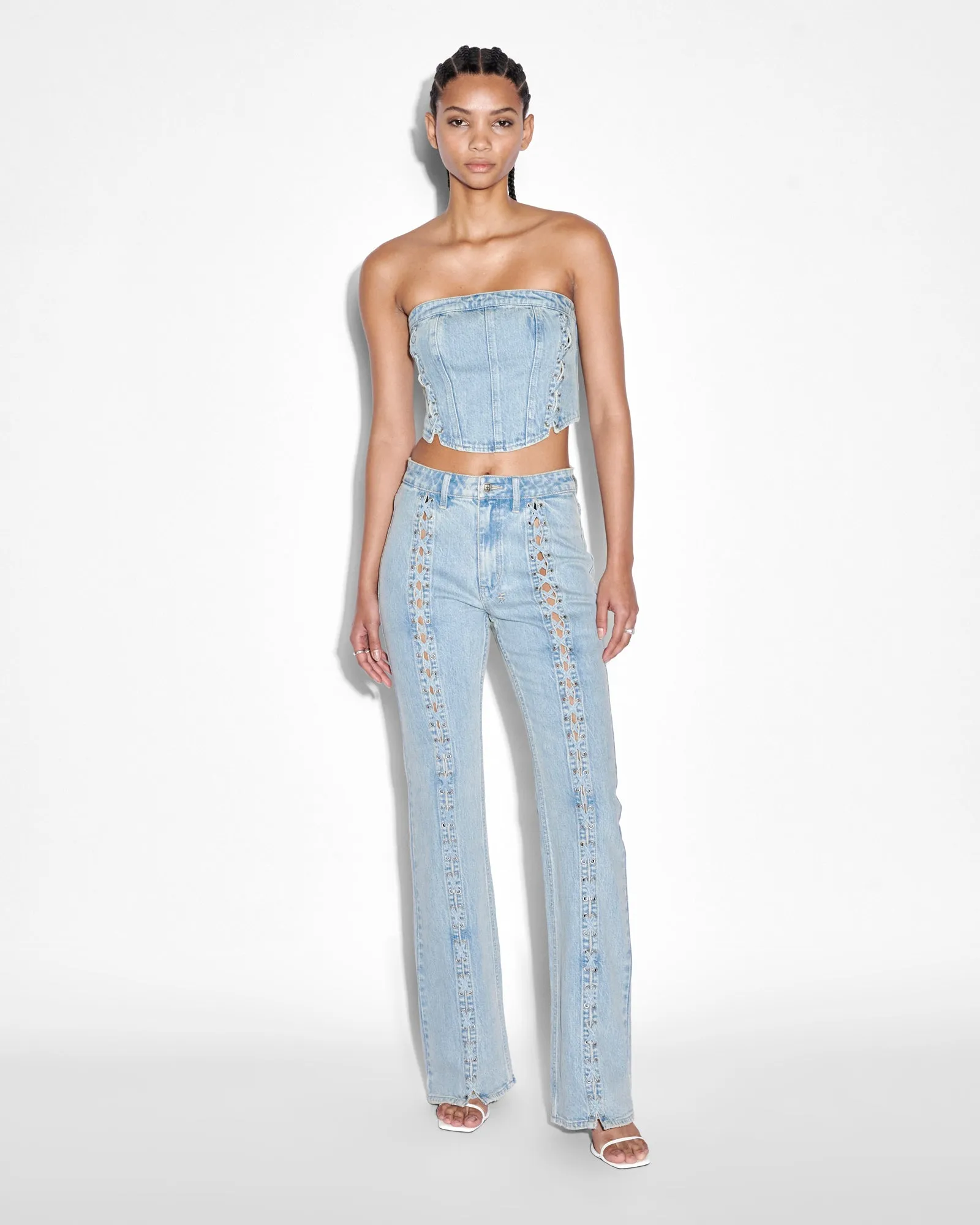 Layered Sleeve TaglessLabel BUSTIER DOVE LACED GarmentDyedFinish