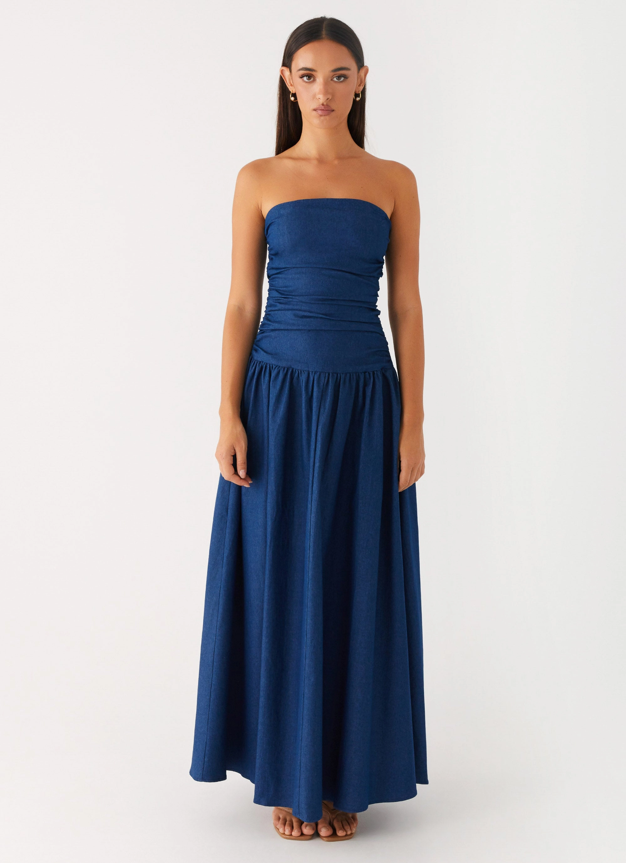 Carmel Denim Maxi Dress - Indigo Refined Form Comfortable and Soft
