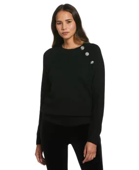 Button Trim Sweater Wrinkle Free Material Everyday Comfort