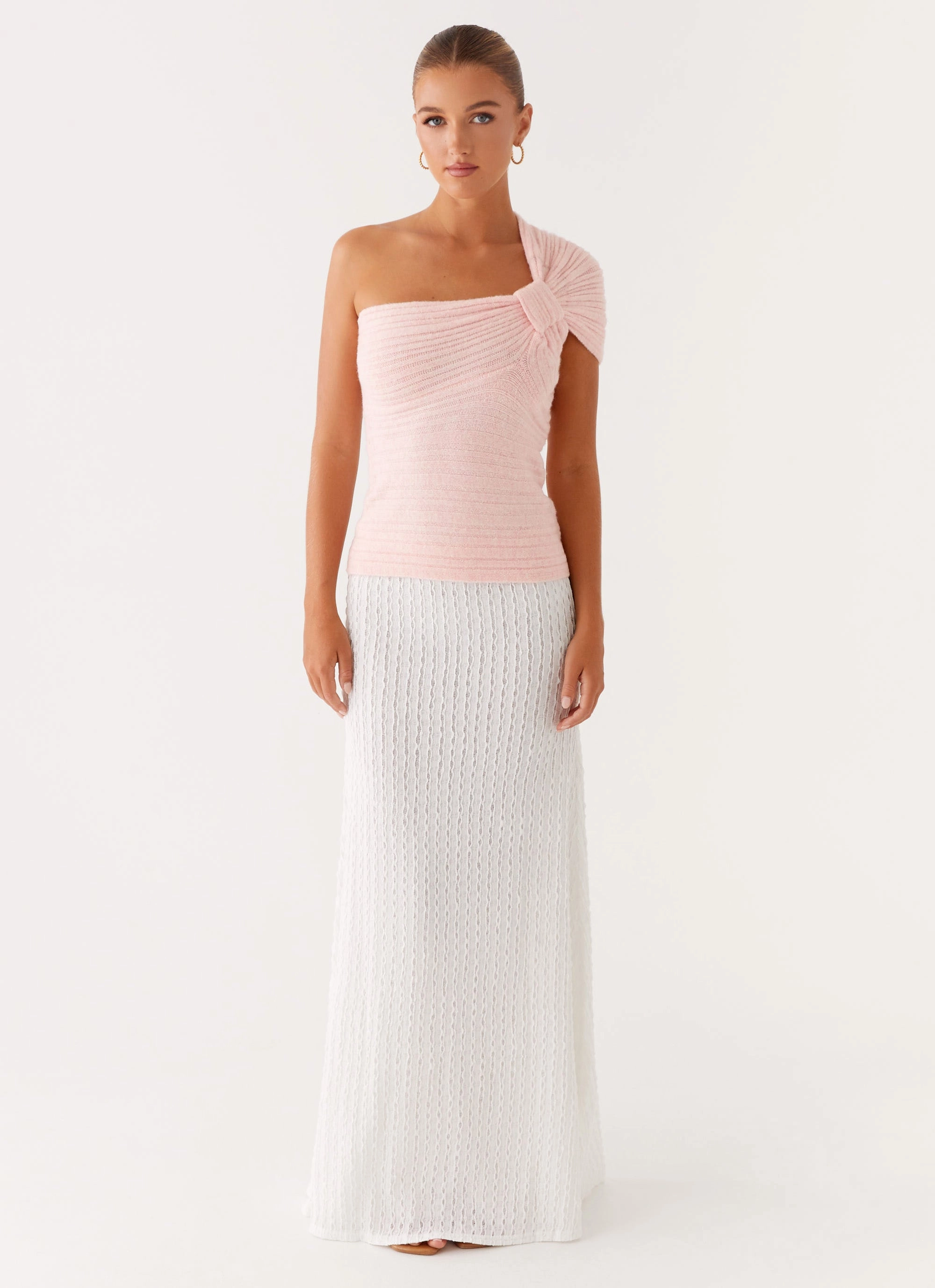 Clovelly Maxi Skirt - White Drawstring closure Crochet Style
