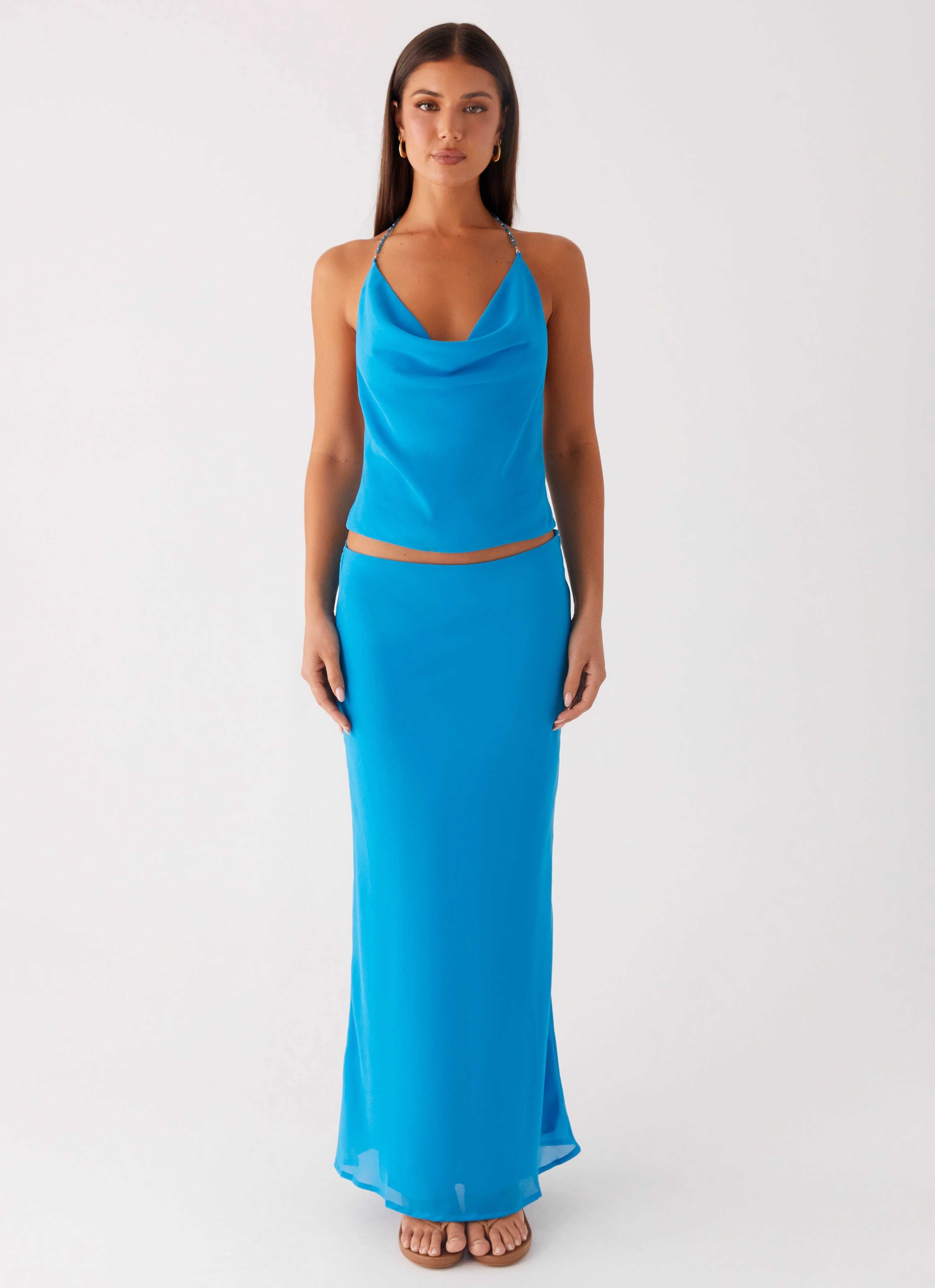 Another Life Chiffon Maxi Skirt - Turquoise Flatlock Seams Street Active