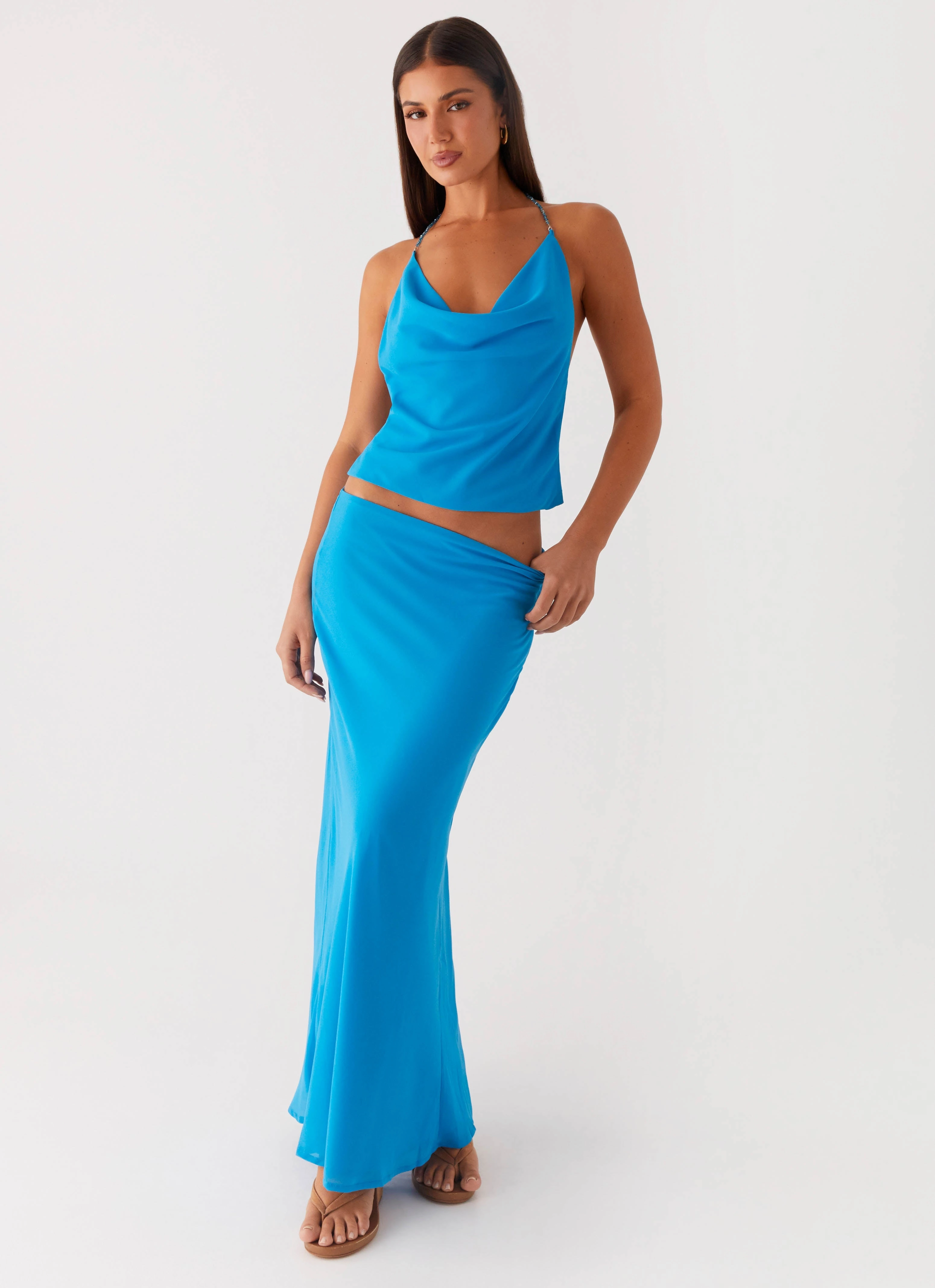 Another Life Chiffon Maxi Skirt - Turquoise Outfit Display