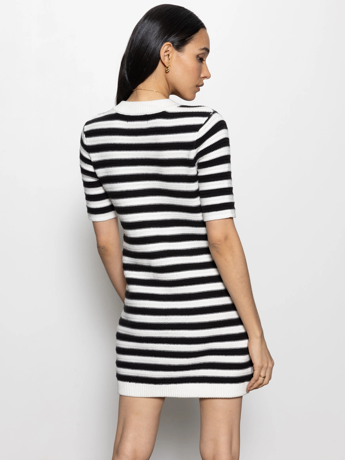 Button Front Knitted Dress Chalk And Black Stripe Quick-Dry BondedShoulder