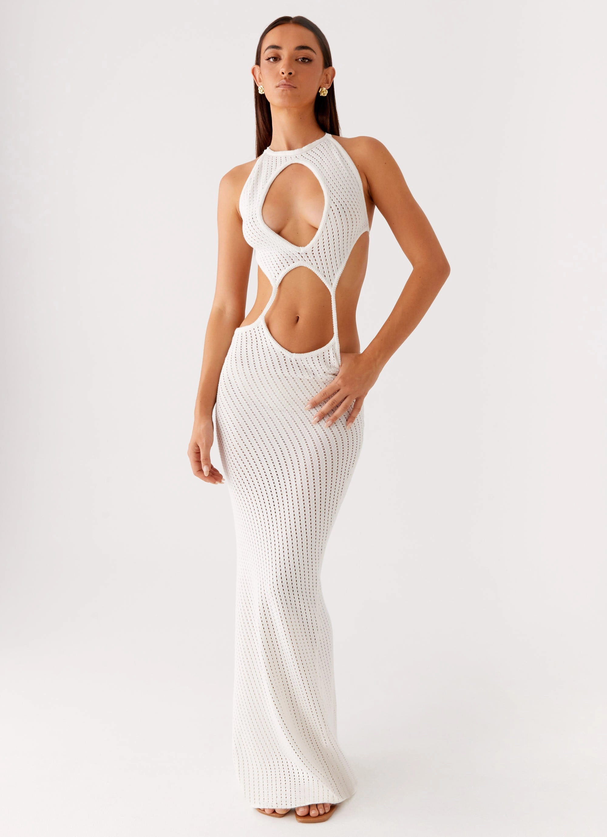 Simple Texture All Occasion Caicos Crochet Maxi Dress - White