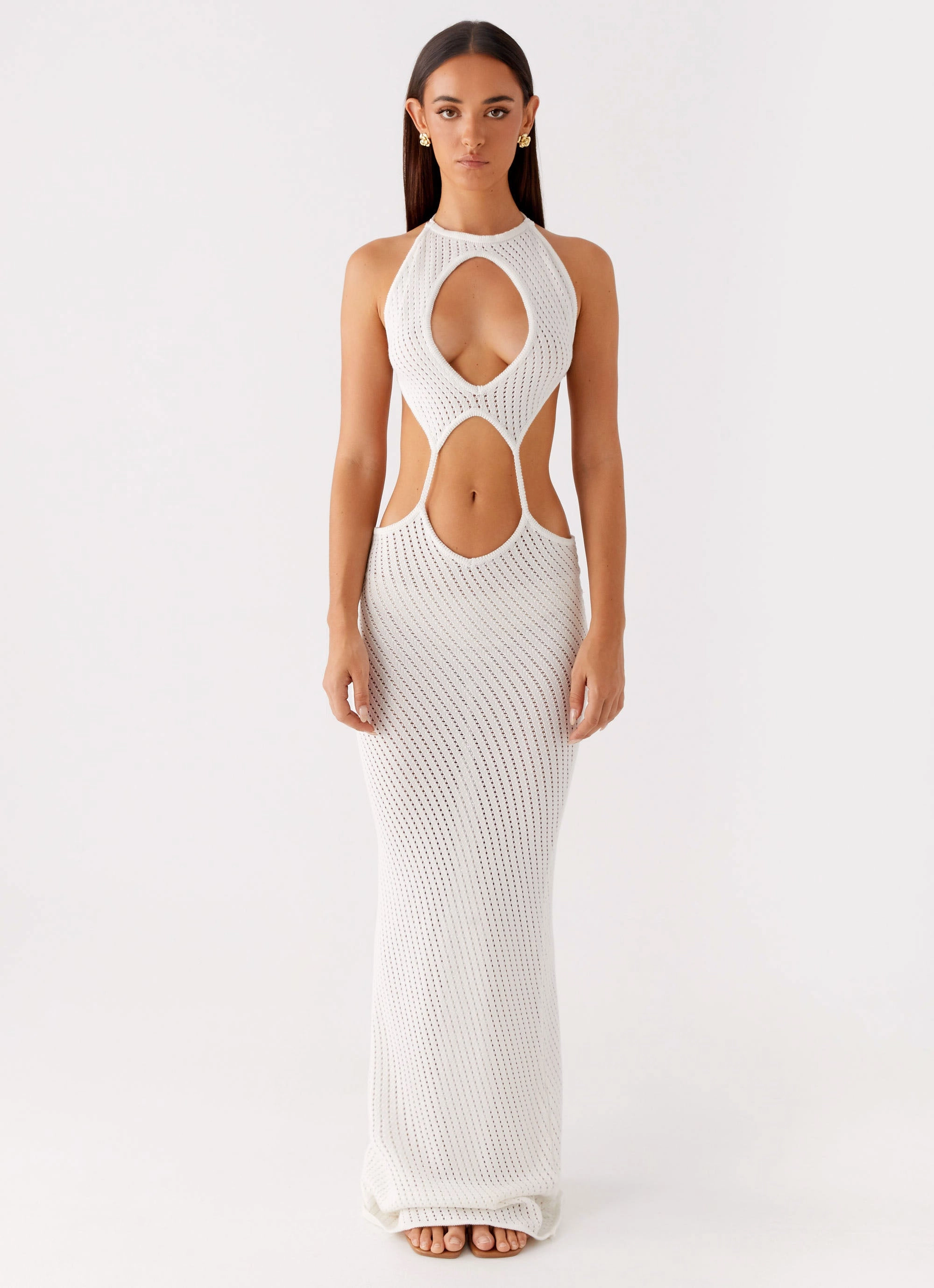 Caicos Crochet Maxi Dress - White Gloss Accent