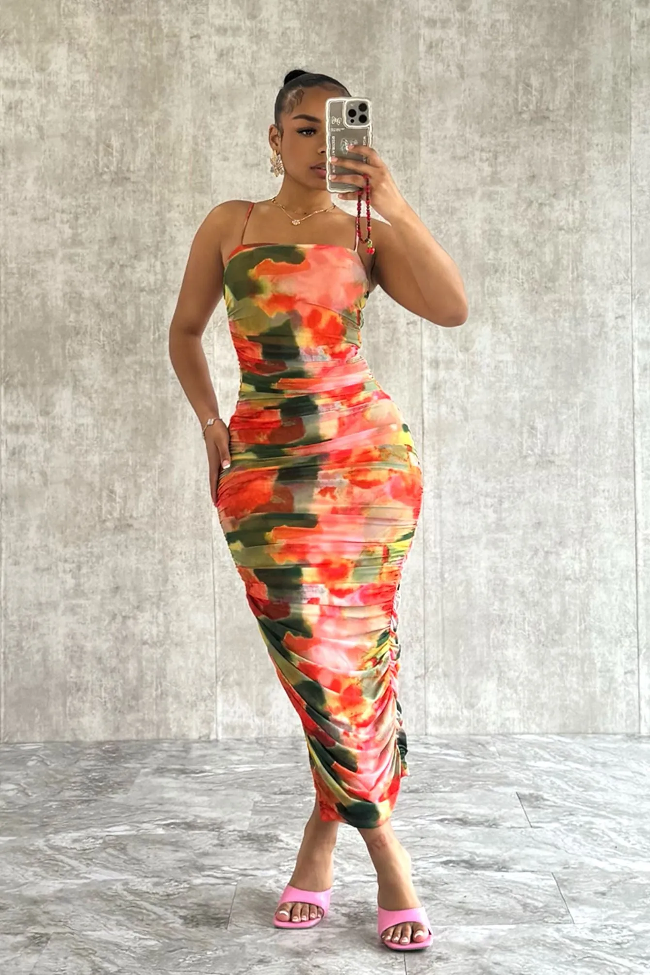 California Coastline Print Mesh Dress Soft Layering