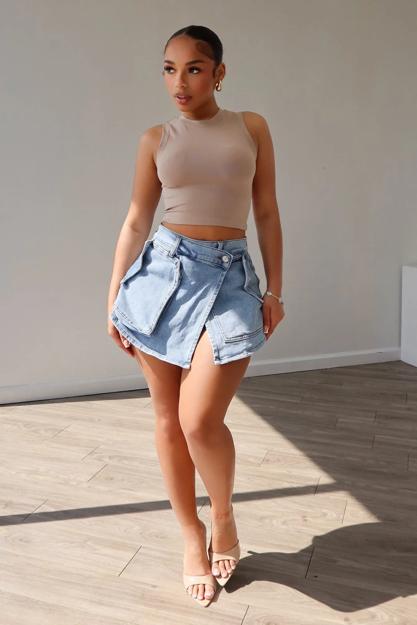 Call On Me Wrap Denim Skort Core Cut