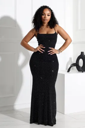 Soft Stretch Callie Mesh Rhinestone Maxi Dress