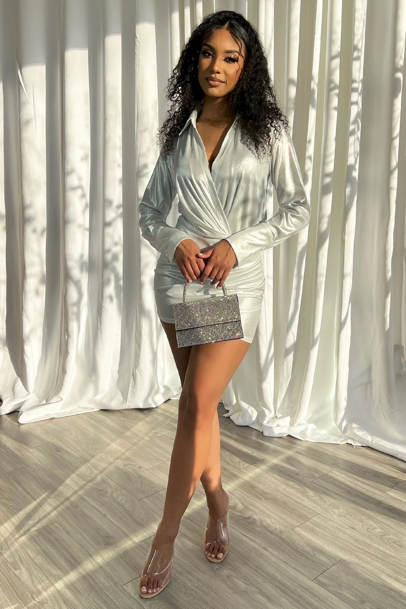 Calypso Shiny Drape Mini Dress soft elegance Smooth Feel