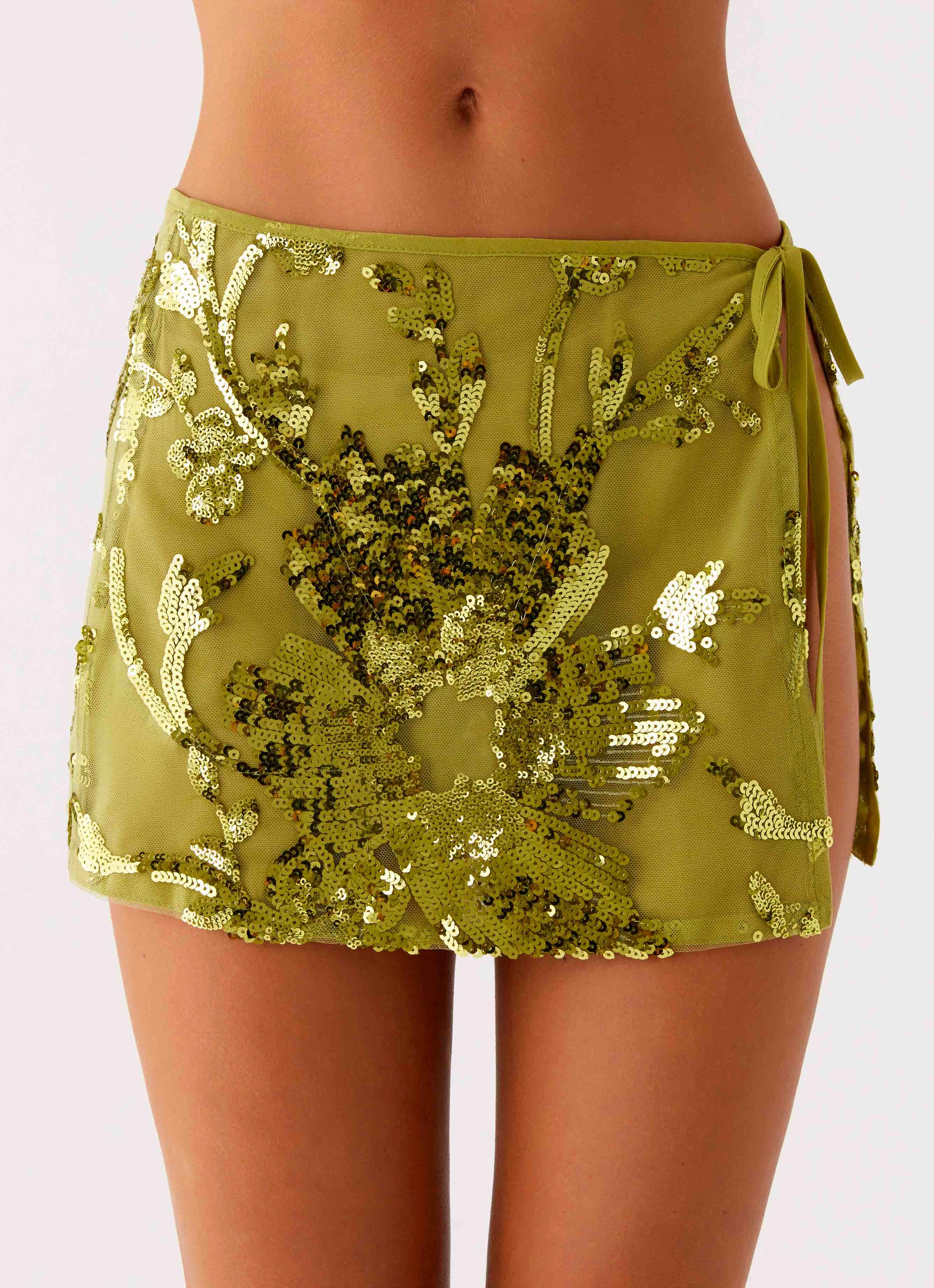 Cancun Sequin Mini Skirt - Lime natural fiber