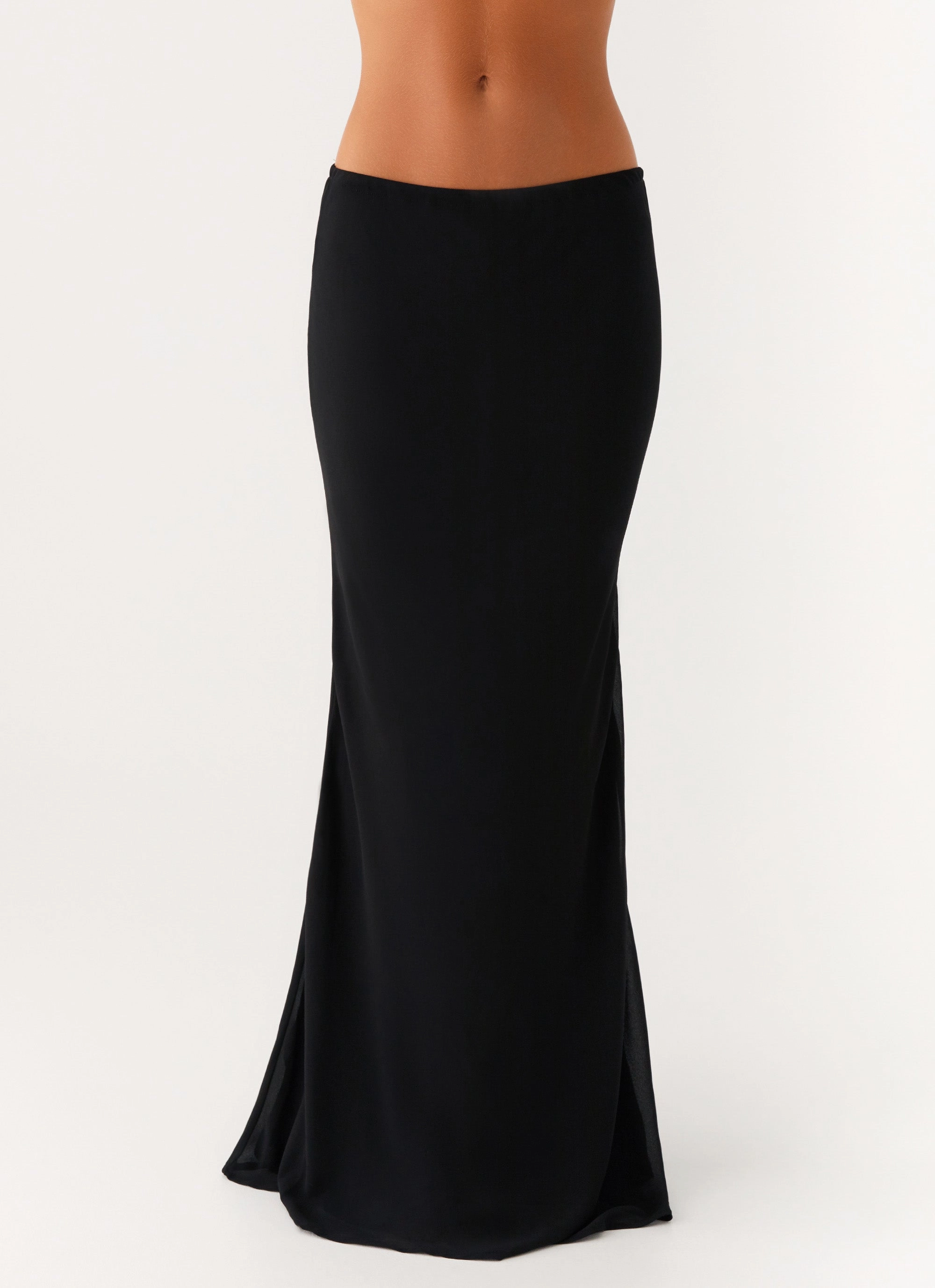 Canyon Chiffon Maxi Skirt - Black Draped Silhouette