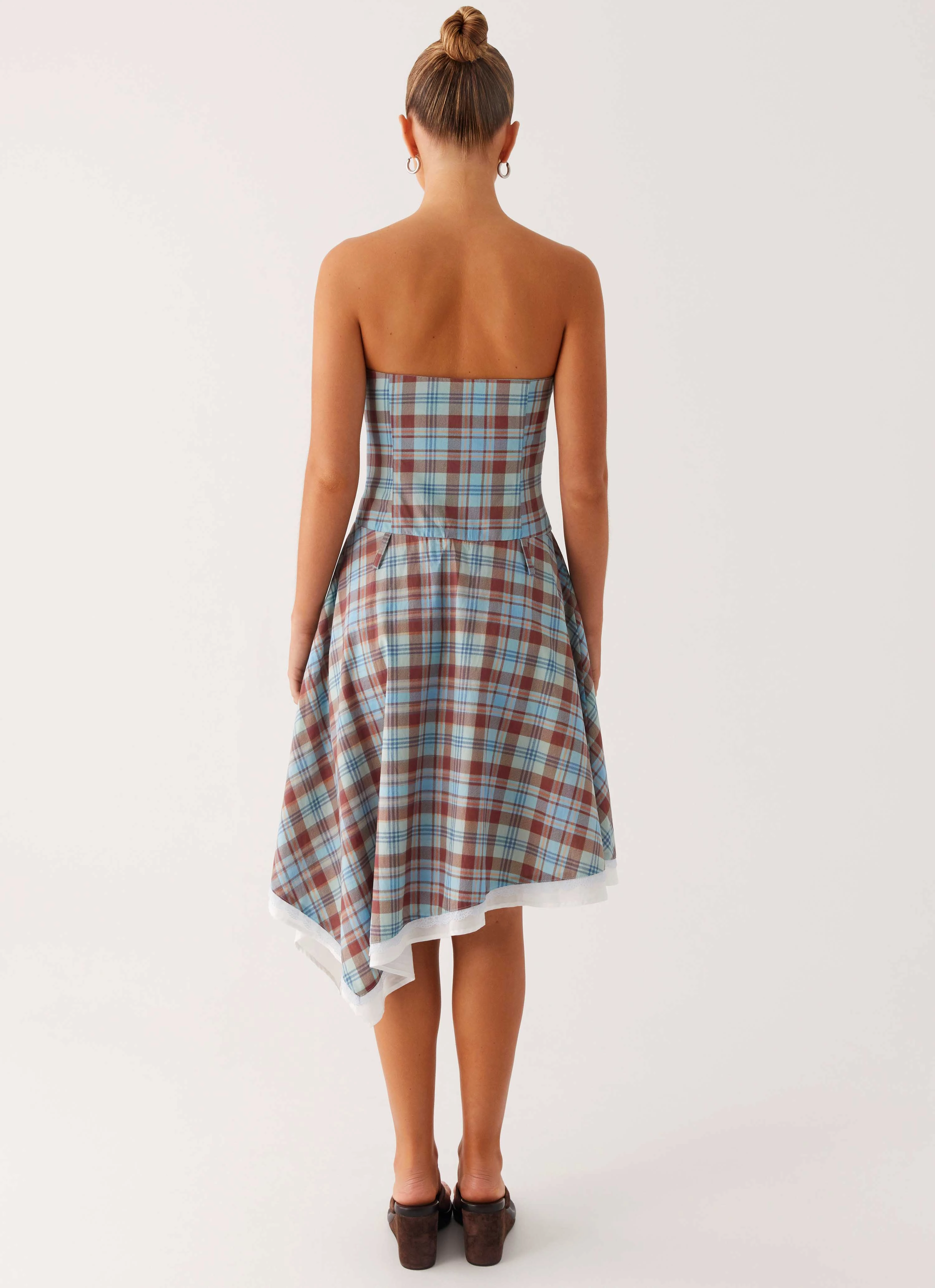 Tonie Strapless Midi Dress - Shoreline Check Tonal-Stitching