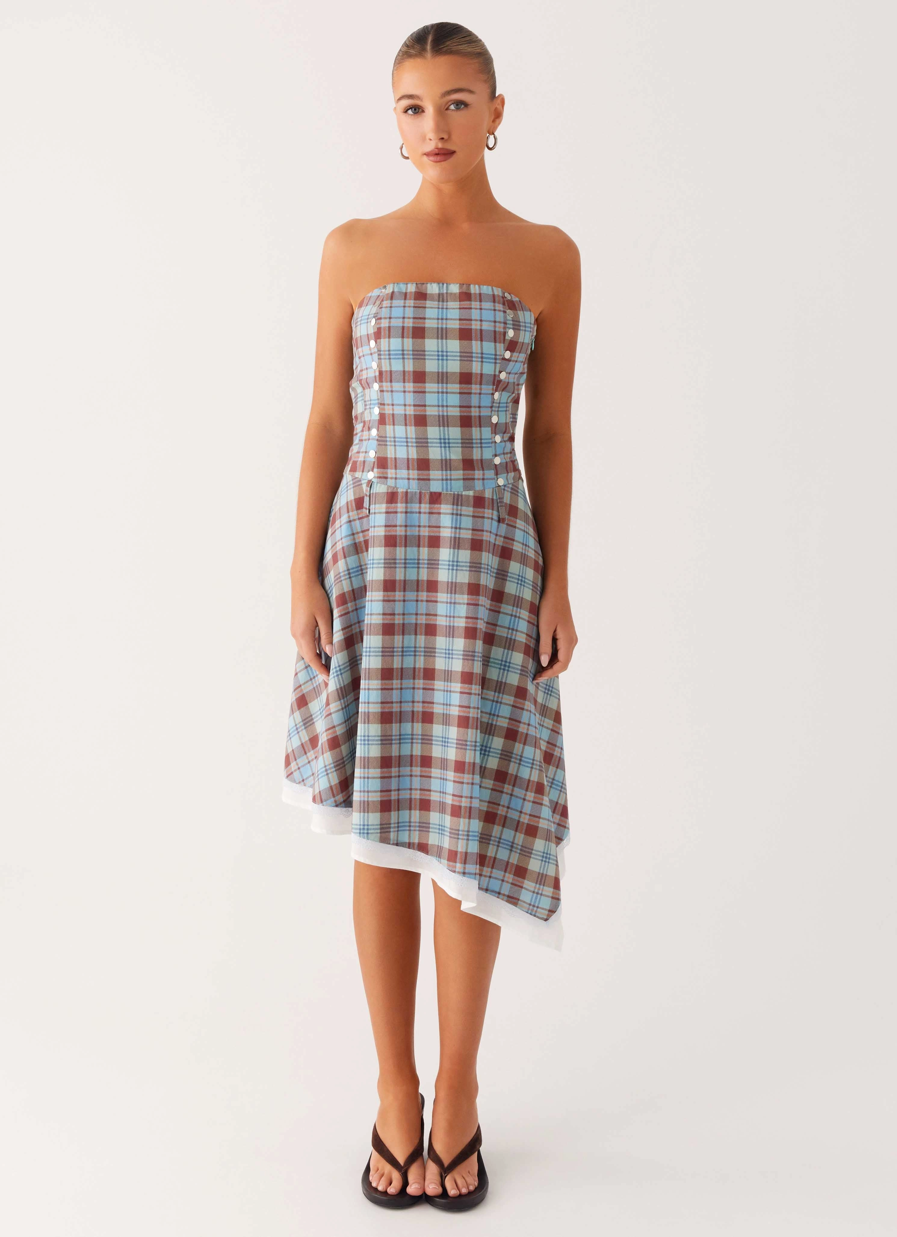 Modern Movement Tonie Strapless Midi Dress - Shoreline Check