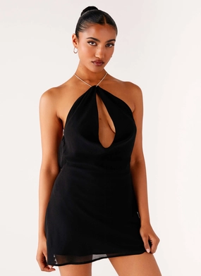 Relaxed Wear Key Hole Cowl Neckline Mini Dress - Black