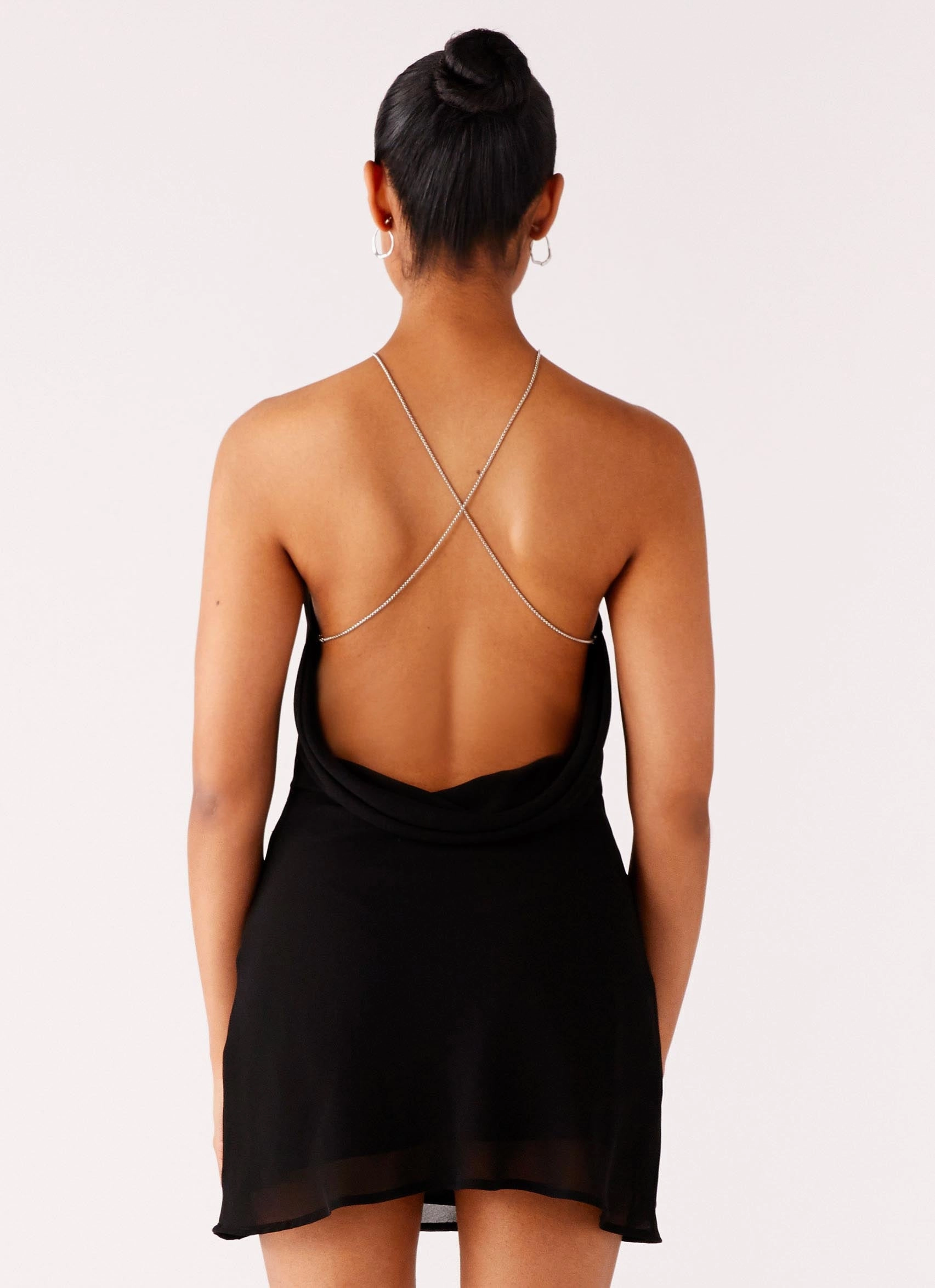 Clean Fit Fitted Cut Key Hole Cowl Neckline Mini Dress - Black