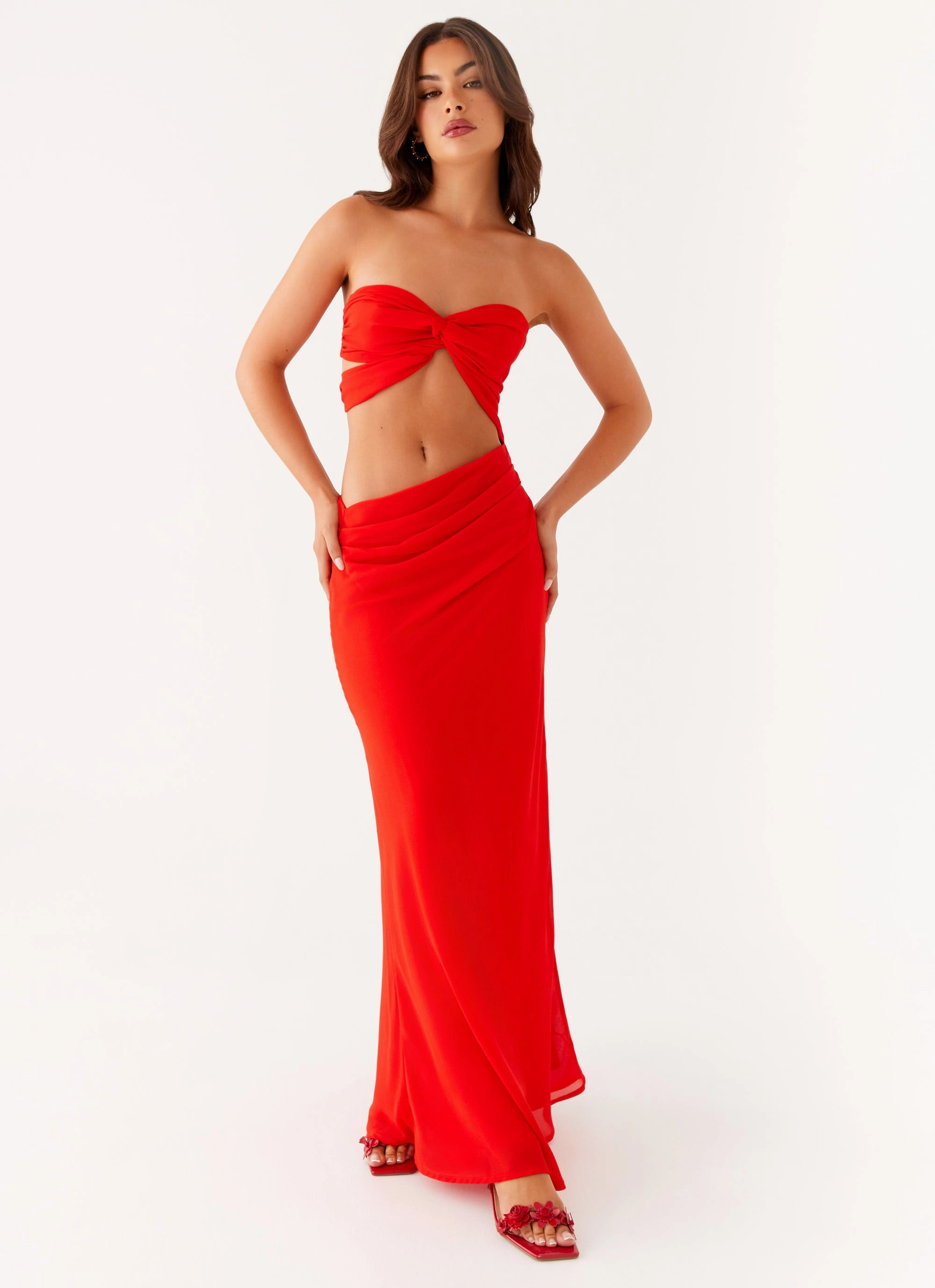 Carla Maxi Dress - Red Smart Layers Sleeveless Cut