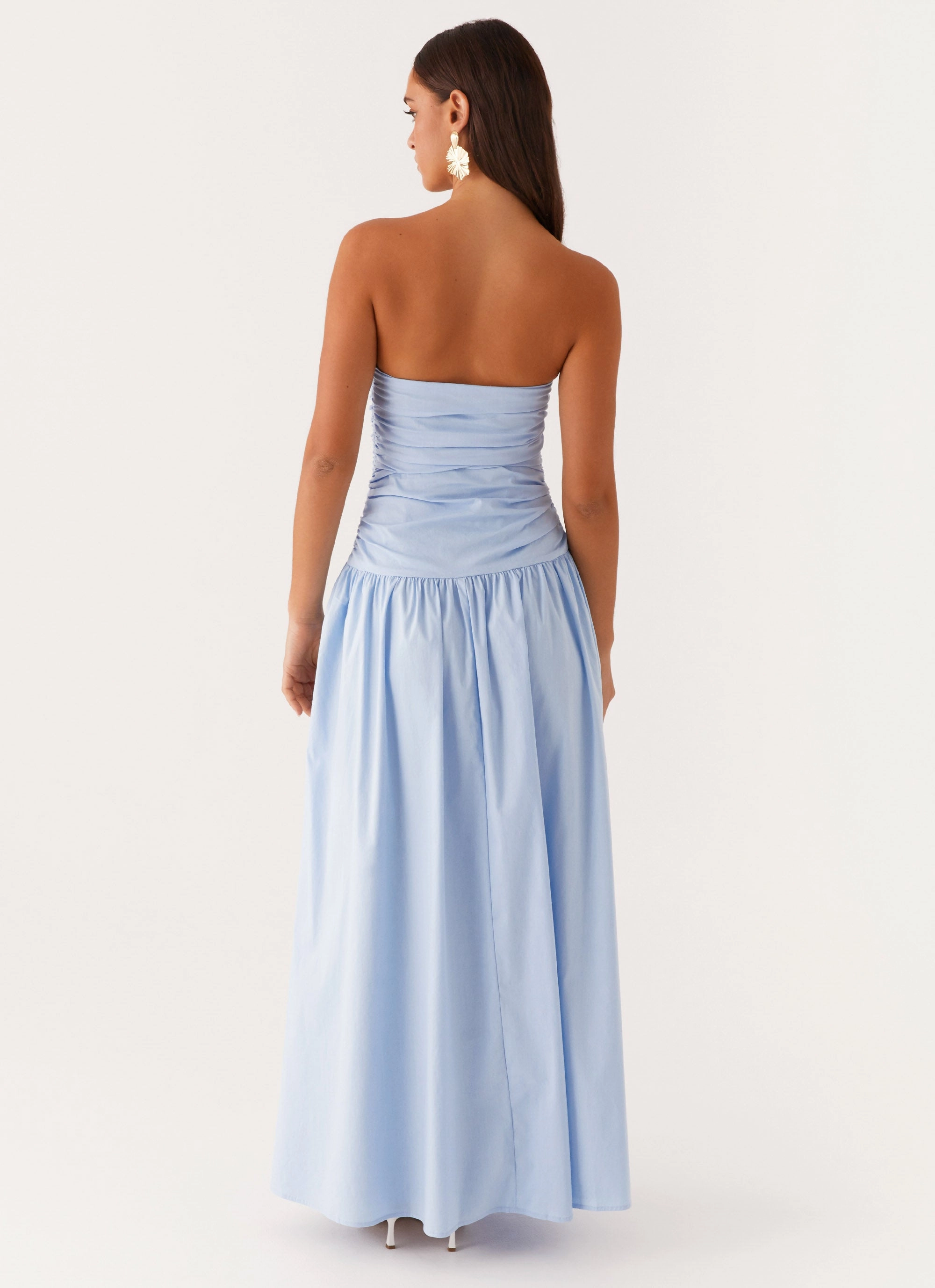 Carmel Maxi Dress - Blue Satin Finish Silky Drape