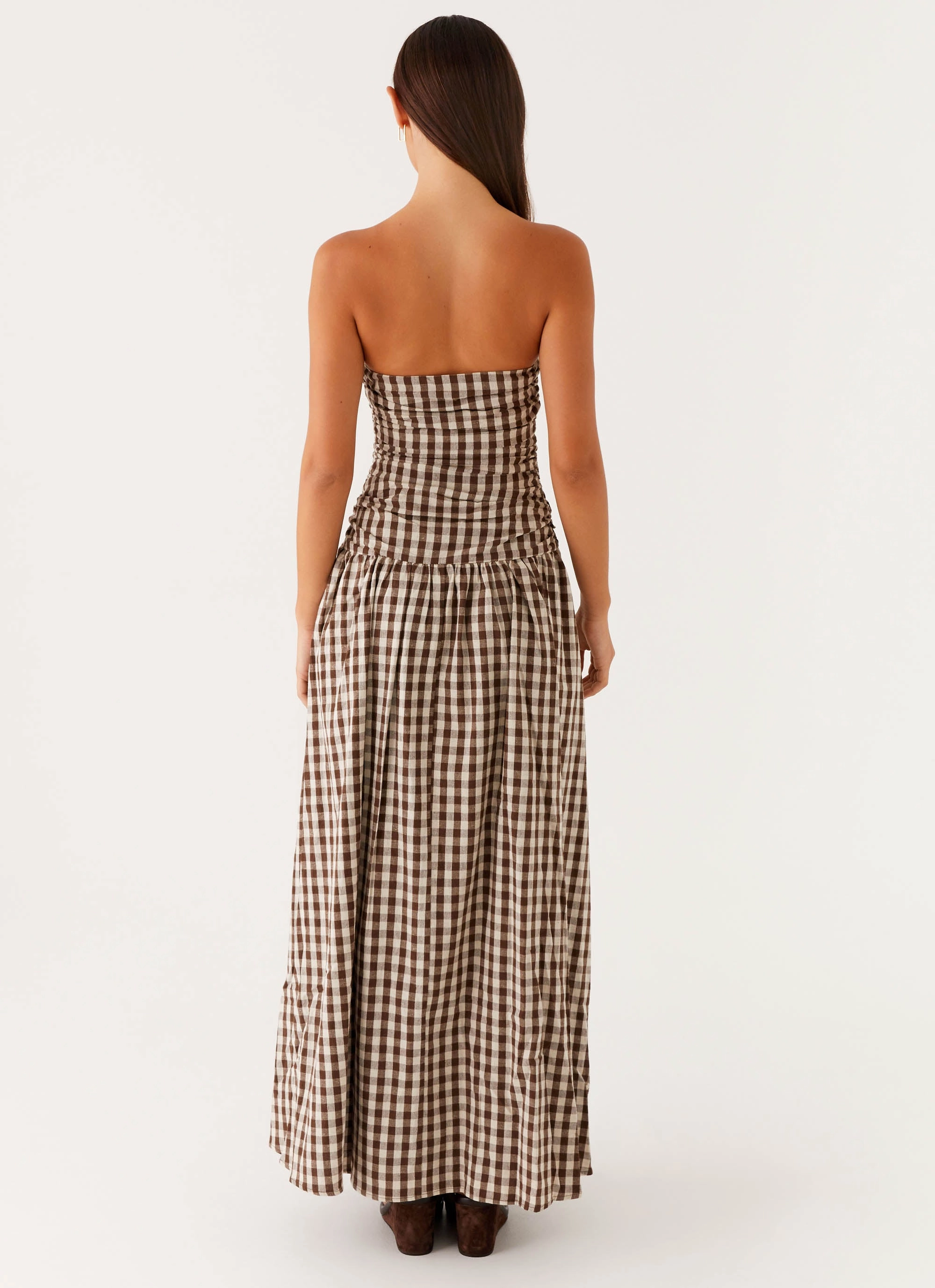 Chill Vibes Carmel Maxi Dress - Brown Gingham