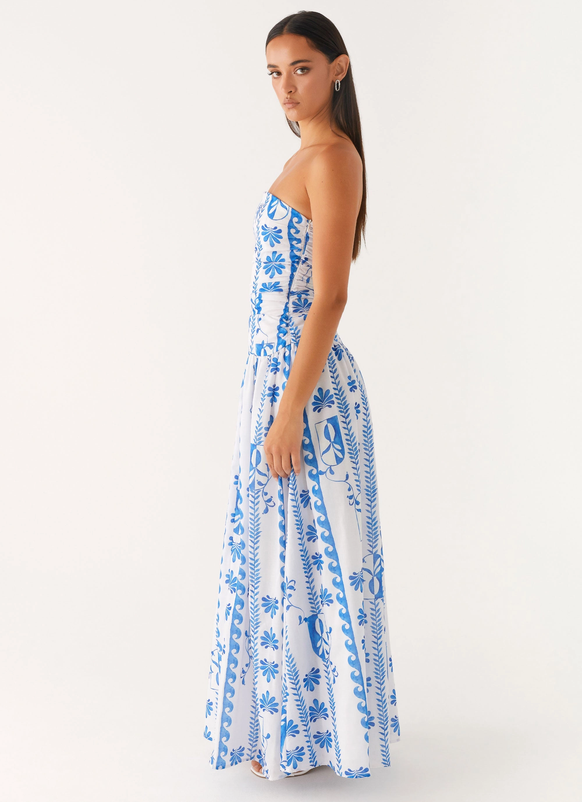 summer look Lace Soft Carmel Maxi Dress - Floral Wave